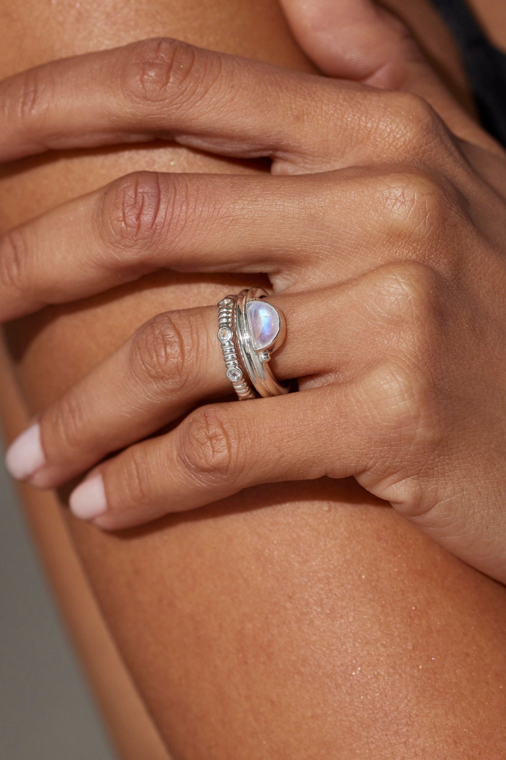 Asymmetric Opal Silver Stacker Ring - Elegant Dainty Stackable Jewelry for Women - Perfect for Layering, Everyday Wear & Special Occasions