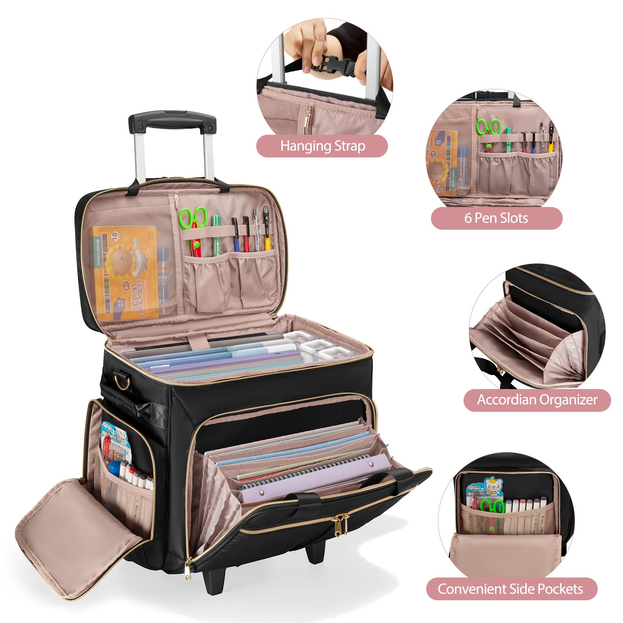 Rolling Teacher Bag with Wheels - Detachable Trolley Tote for 15.6 Inch Laptop (Patent Design) - Perfect for Classroom, School Supplies & Teacher Commute