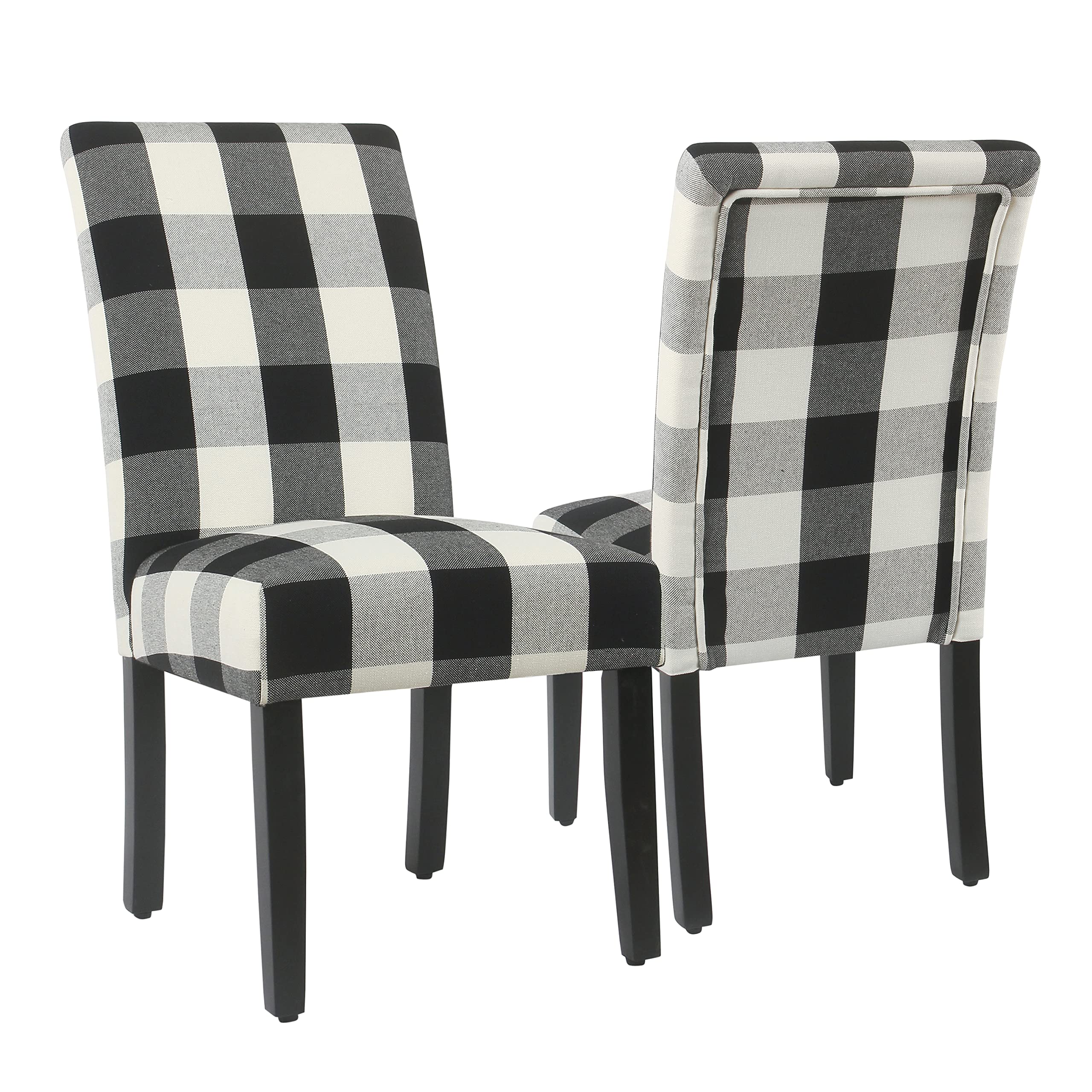 HomePop Parsons Dining Chair Set of 2 - Black Plaid Upholstered Kitchen Chairs for Dining Room, Breakfast Nook, or Office - Comfortable Modern Farmhouse Style Seating