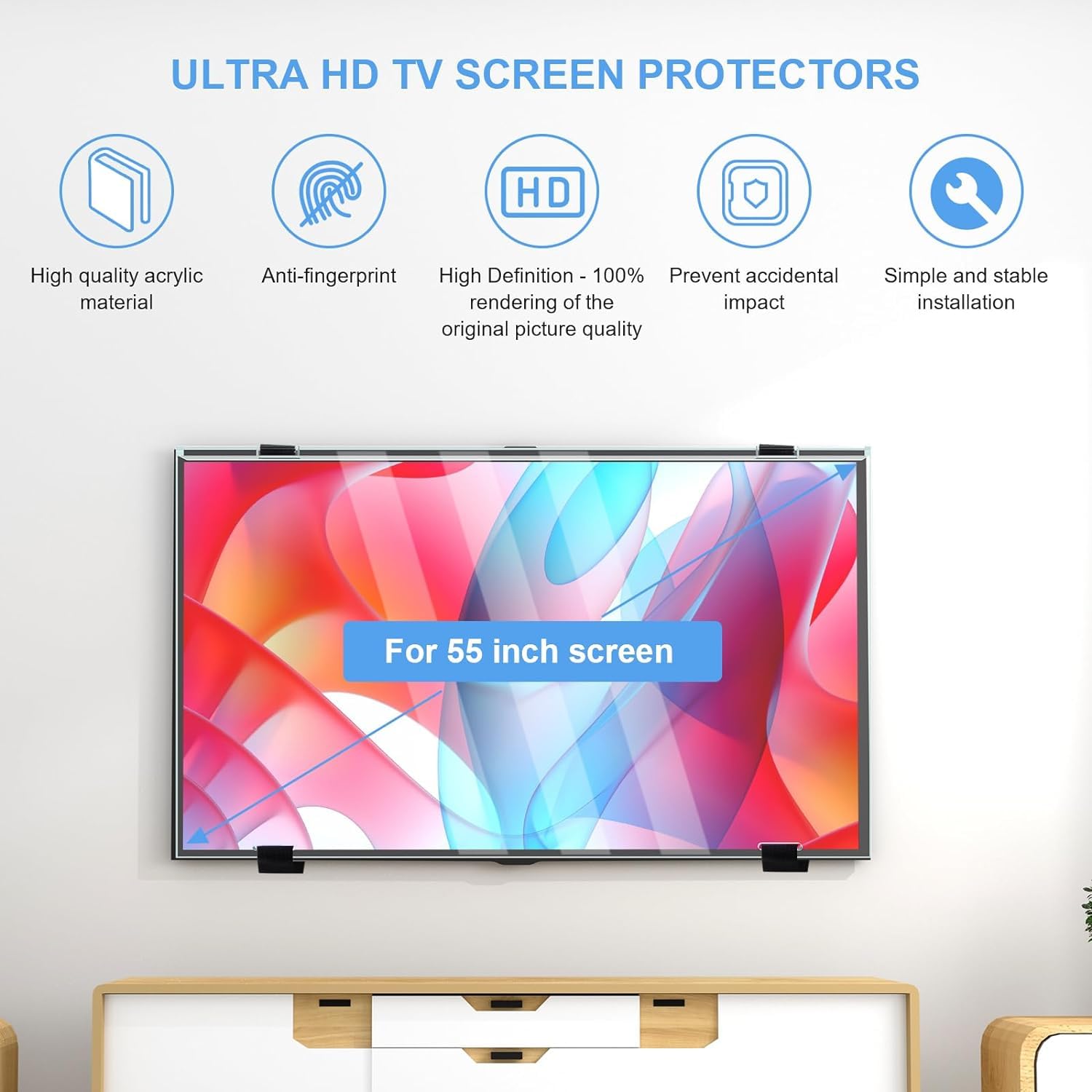 Qoosea 55 Inch TV Screen Protector - HD Clear Acrylic Protective Cover for Single/Dual-Point Support TVs, Wall Mount & Computer Monitor - Anti-Scratch, Anti-Glare Protection for Home Theater & Office Use
