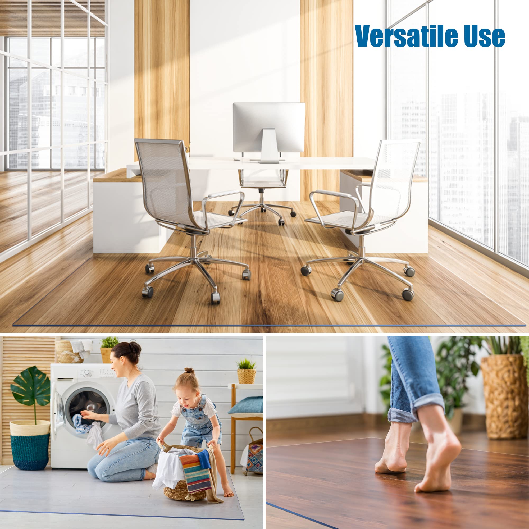 47.24×118.11 Inch Large Clear Vinyl Floor Mat - Waterproof Rug Protector for Hardwood Floors | Pet-Friendly, Office & Home Use | Easy to Clean Plastic Flooring Cover | Perfect Under Desks, High-Traffic Areas & Furniture Protection