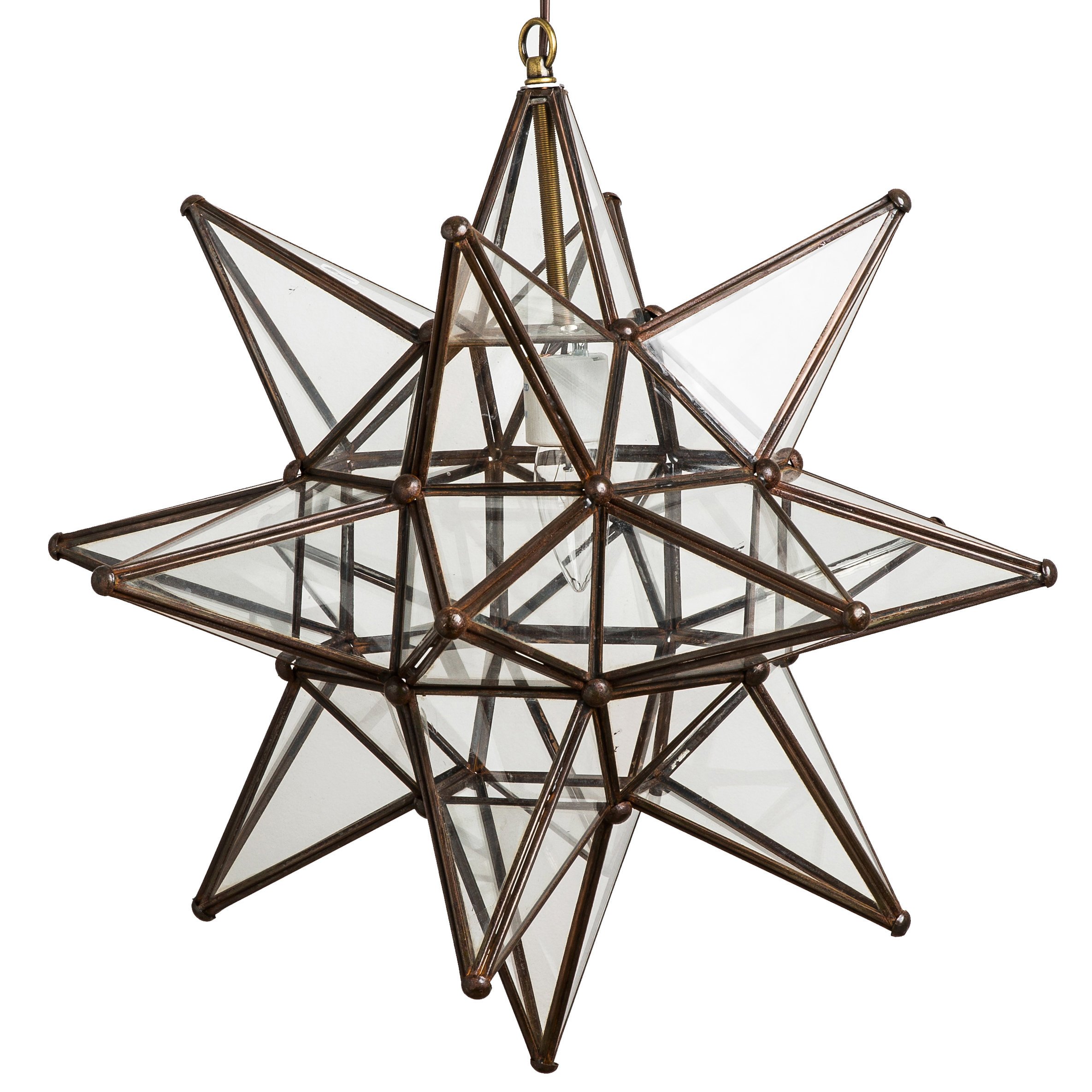18 Inch Clear Glass Star Pendant Light - Modern Hanging Ceiling Fixture for Bedroom, Living Room, Nursery Decor