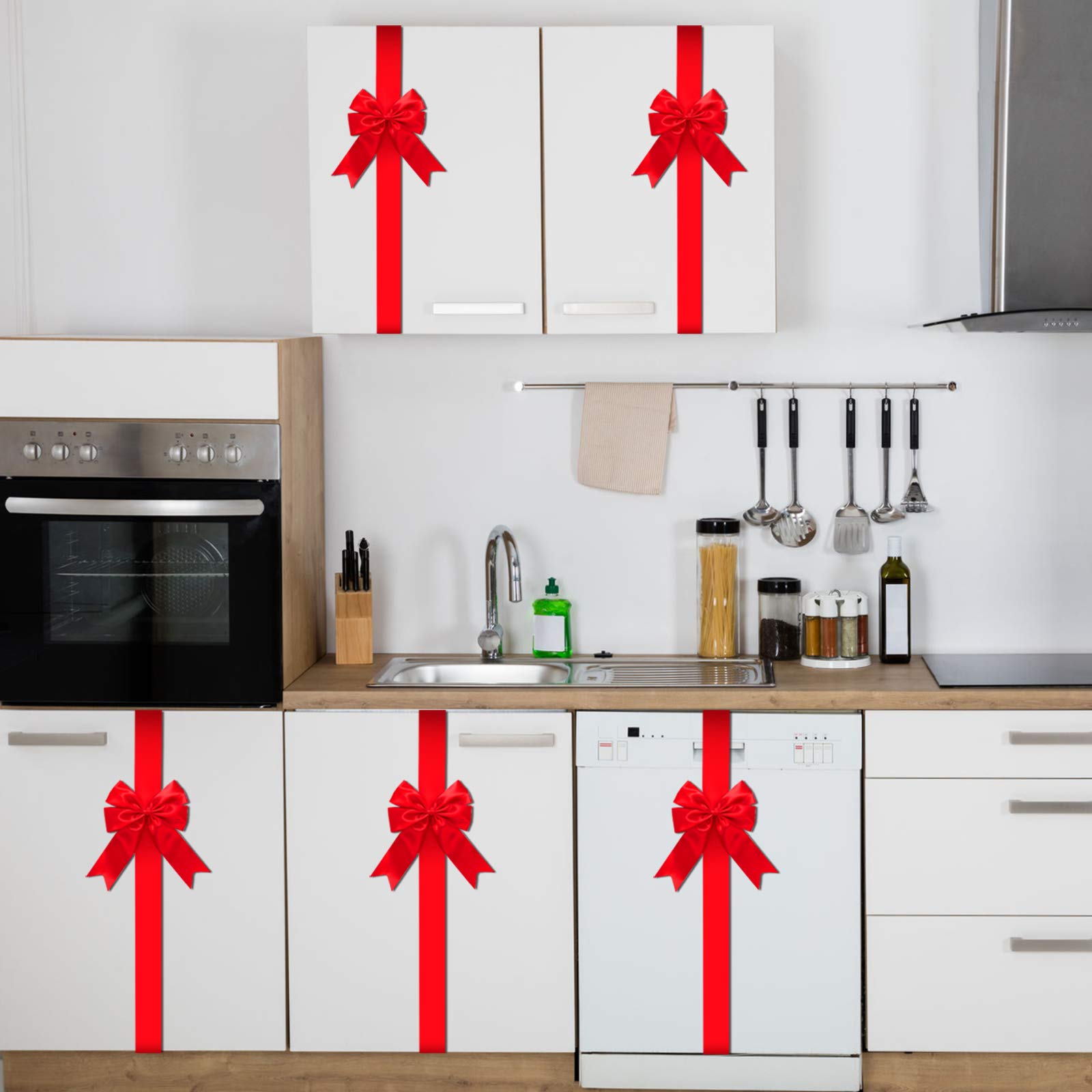 WILLBOND 4-Piece Large Christmas Ribbon Bows Set - Decorative Holiday Door & Cabinet Decor for Xmas Tree, Gift Wrapping & Party Supplies (Red)