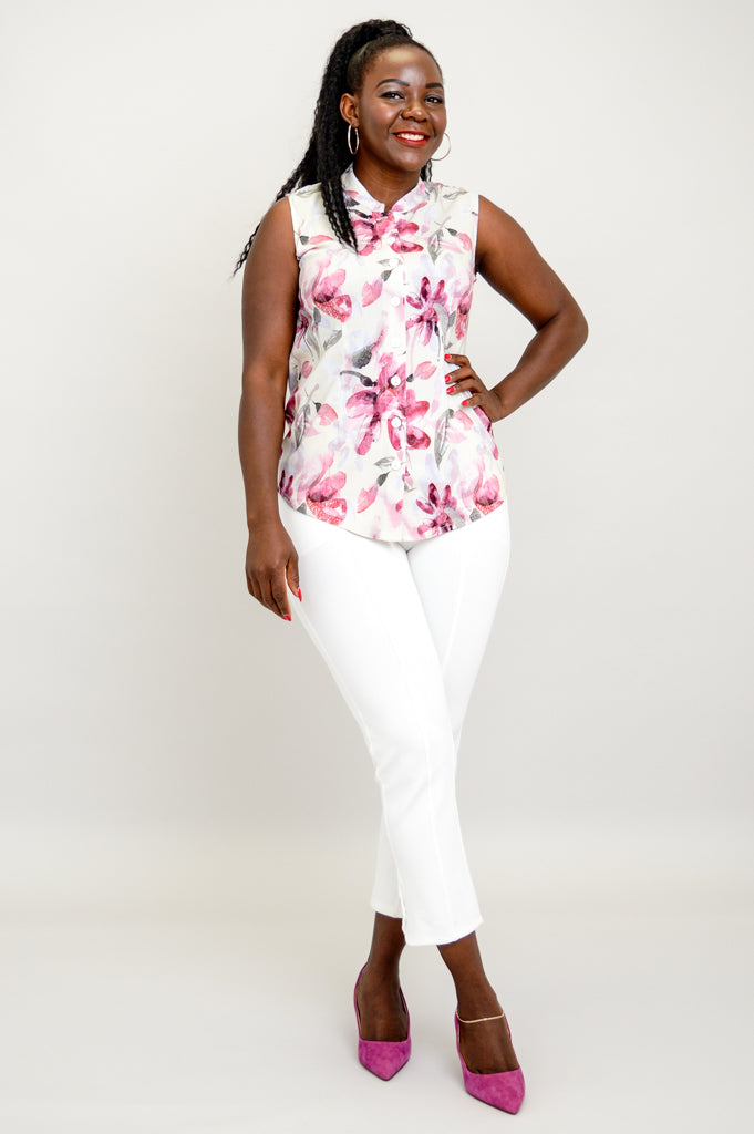 Debbie Floral Linen Bamboo Tank Top - Women's Casual Summer Blouse for Beach & Outdoor Activities