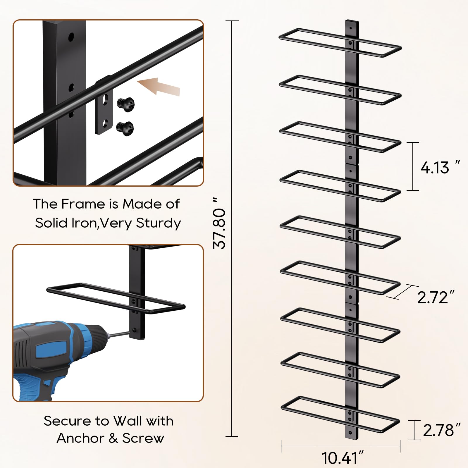 B4Life 18 Bottle Wall Mounted Wine Rack - Heavy Duty Metal Wine Storage Display Holder for Wine, Liquor & Champagne Bottles - Perfect for Home Bar, Kitchen, Dining Room & Wine Cellar Organization