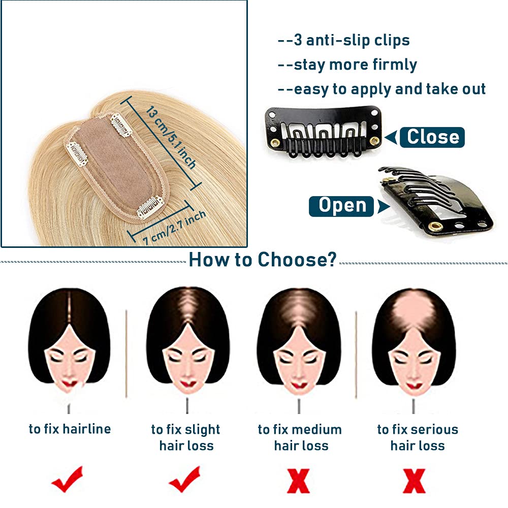 SEGO 100% Real Human Hair Toppers for Women - No Bangs Clip-In Hairpiece for Thinning Hair, 150% Density Silk Base with 3 Clips - Perfect for Hair Loss Coverage & Gray Hair Concealment | Great for Daily Wear, Special Occasions & Confidence Boosting