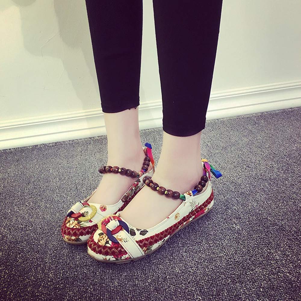 Women's Colorful Embroidered Beaded Casual Flats - Round Toe Lace-Up Shoes for Everyday Wear | Perfect for Spring Outfits, Office & Weekend Brunch