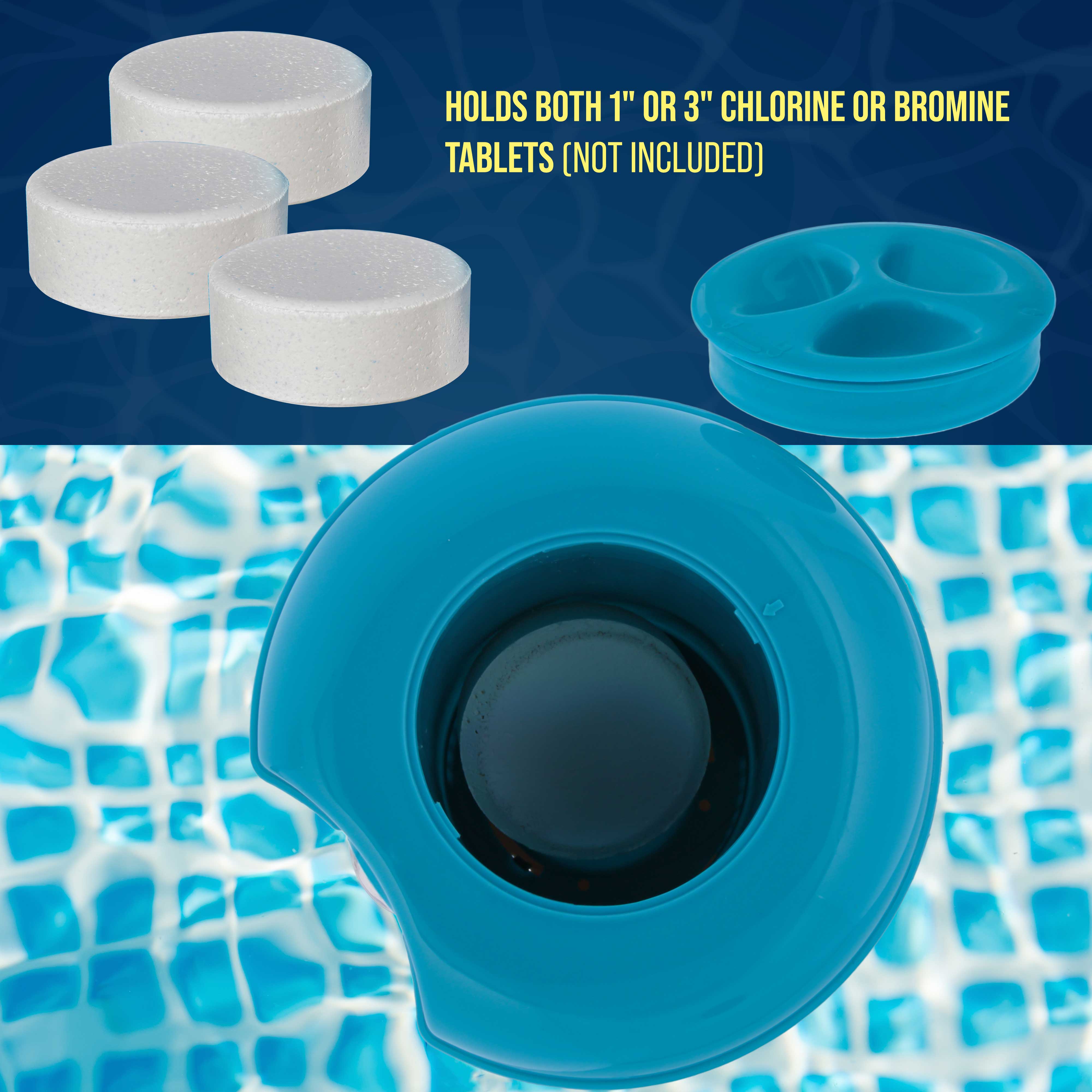 Pool Chlorine Floater Dispenser with Thermometer - 8 Inch Diameter Floating Chlorinator for Swimming Pools - Large Capacity Holds 3 Chlorine Tablets - Adjustable Ring for Balanced Chemical Delivery - Perfect for Inground & Above Ground Pools