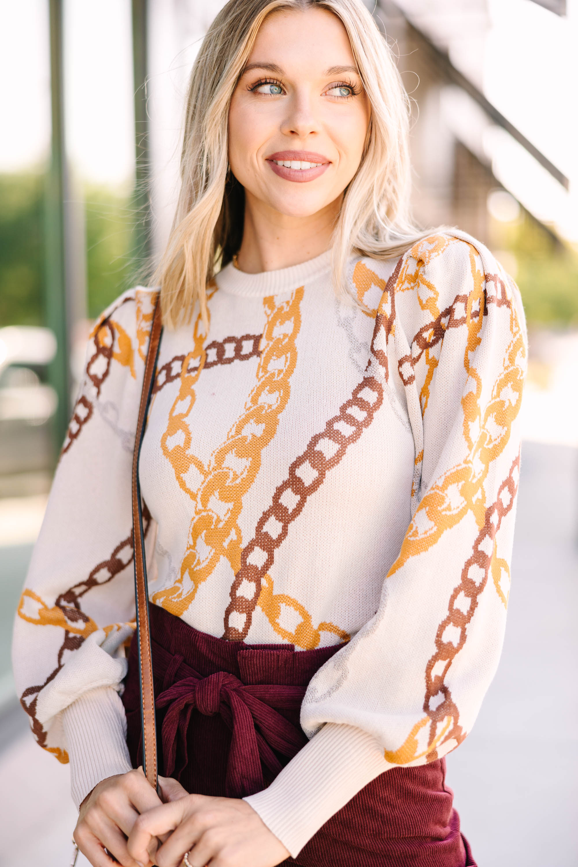Chained To The Rhythm Ivory White Sweater - Women's Casual Knit Pullover for Fall & Winter | Perfect for Coffee Dates, Office Wear & Weekend Outfits