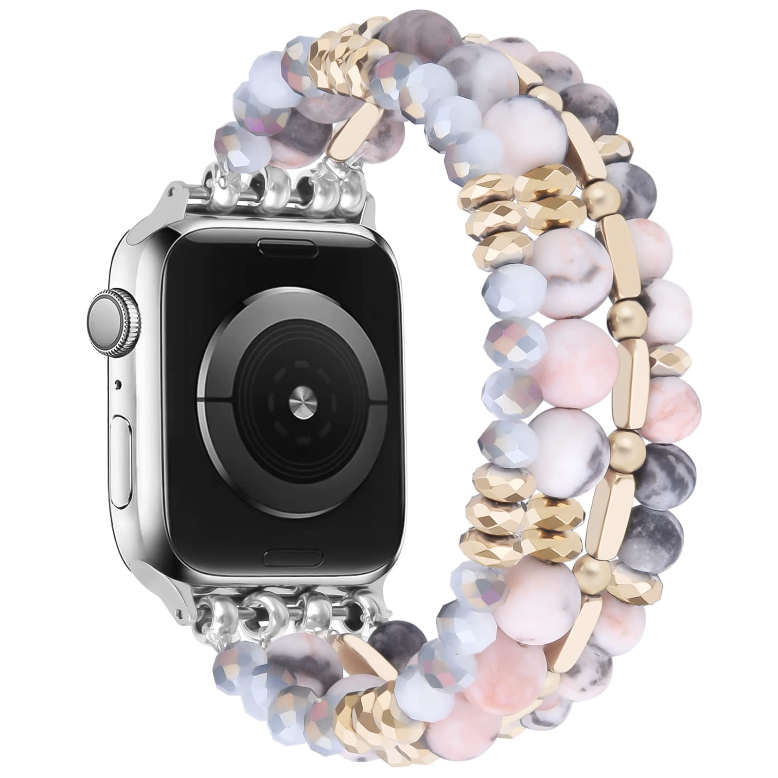 Boho Beaded Stretchy Apple Watch Band 42mm 44mm 45mm 46mm Compatible with Series 10/9/8/7/6/5/4/SE/3/2/1 - Handmade Crystal Beads Fashion Bracelet for Women | Perfect for Yoga, Workouts & Boho Style Outfits
