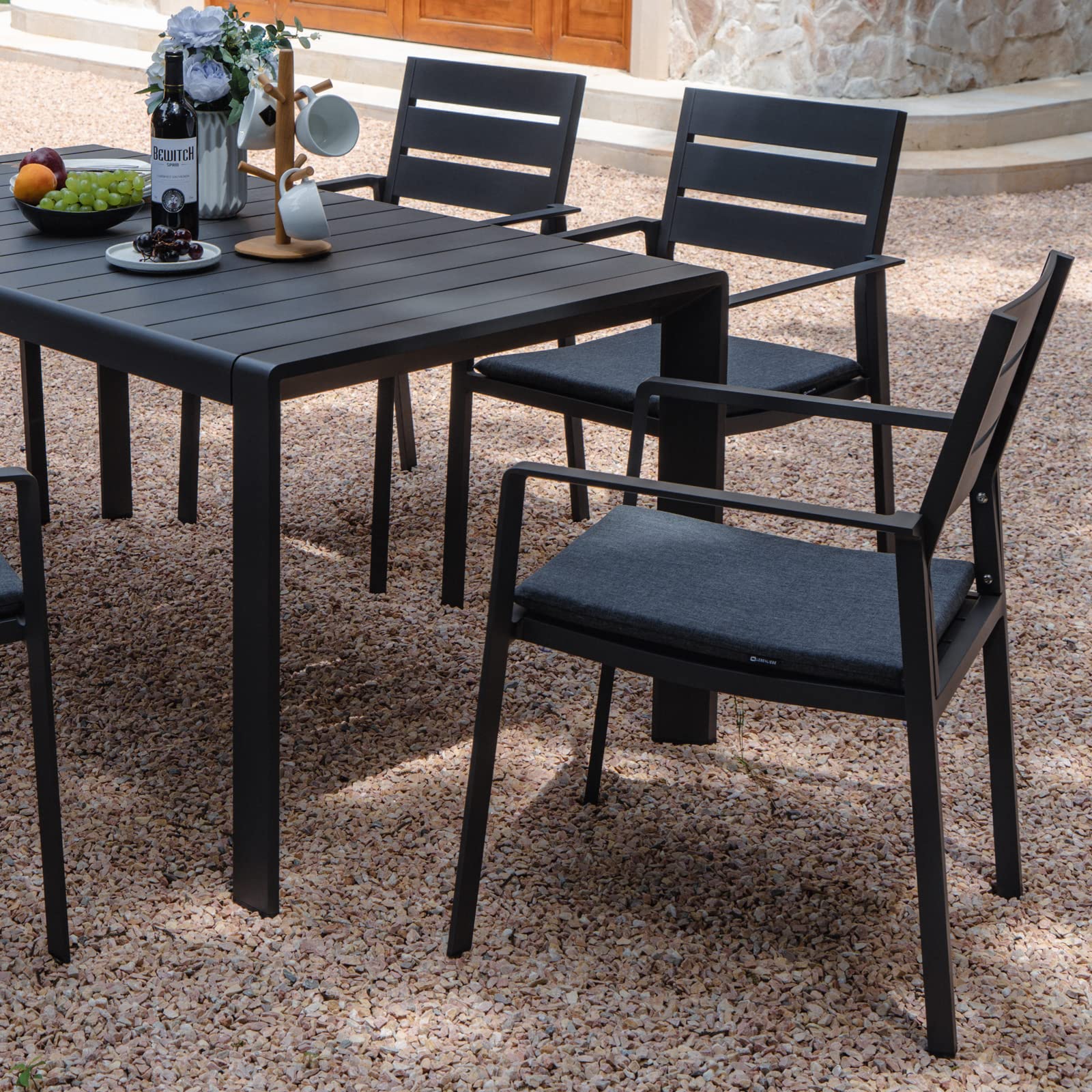 **4-Piece Patio Dining Chairs Set - Stackable Outdoor Chairs with Aluminum Frame & Wide Seats - Grey Backyard & Garden Furniture for Dining, Lounging & Entertaining**