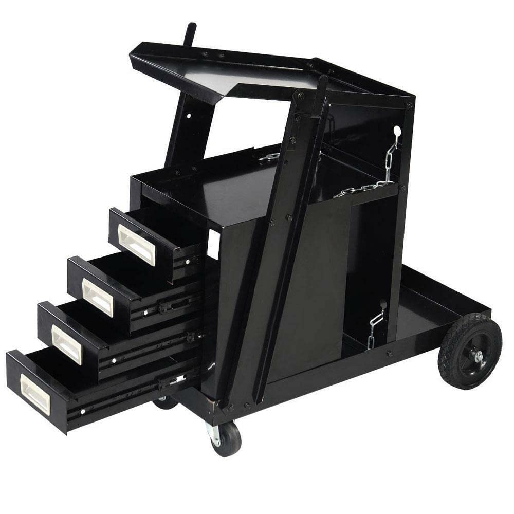 Durable 4-Drawer Welding Cart for Cabinet Welders - High-Strength Iron Construction with Smooth Rolling Wheels | Plasma Cutter Storage & Workshop Organizer | Perfect for Metal Fabrication, Automotive Repair & DIY Projects