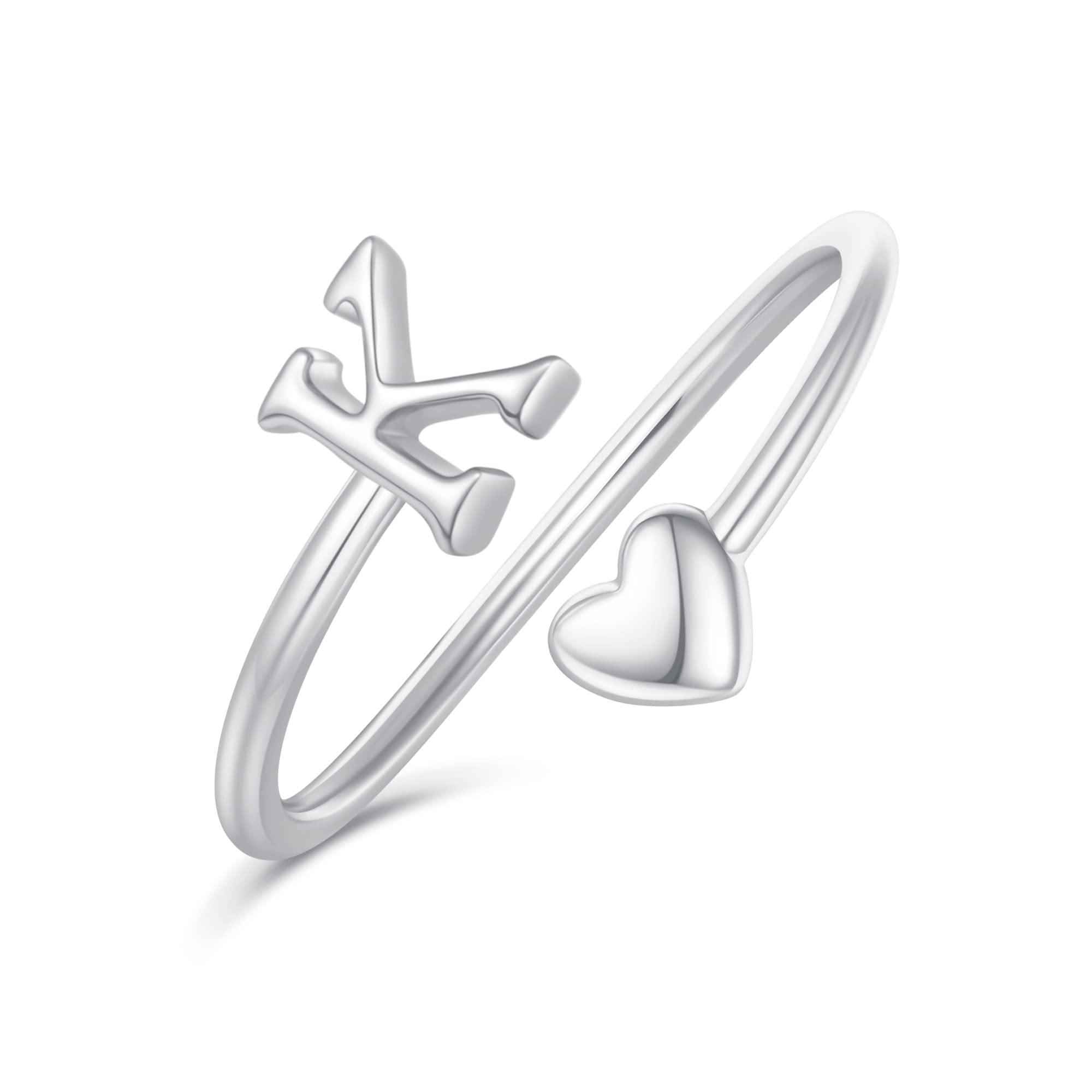 Heart Initial Rings for Women & Teen Girls - Adjustable Stackable Letter Rings, Cute Heart Jewelry Gift for Her | Perfect for Valentine's Day, Birthday, Anniversary & Everyday Wear