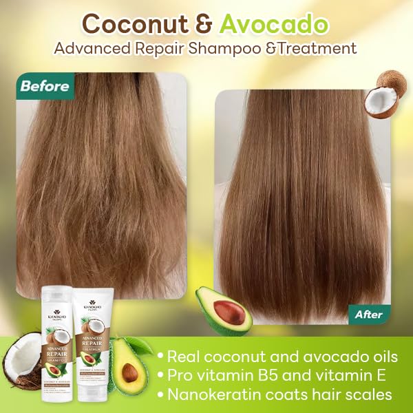 KKT Extra Strength Damage Remedy Shampoo & Conditioner Set - Sulfate & Silicone Free for Dry, Frizzy, Coarse Hair Repair | 100% Natural with Coconut & Avocado Oil | Deep Hydration for Color-Treated & Chemically Damaged Hair | Salon-Quality Hair Care at Home