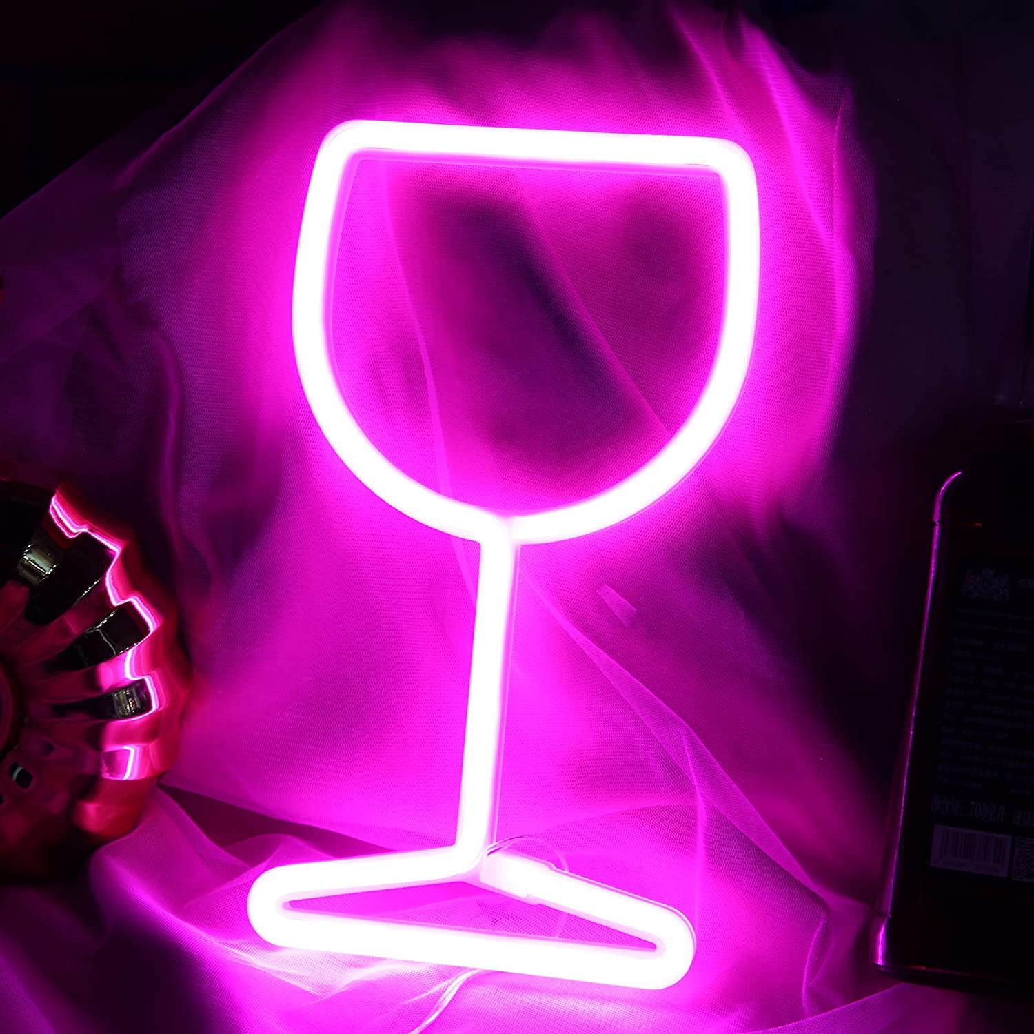 MH Life LED Neon Sign - Wine Cup Wall Light Decor with Battery/USB Power, Pink Acrylic Neon Light for Bedroom, Kids Room, Living Room, Bar & Party | Perfect for Christmas, Wedding & Home Decor Gifts