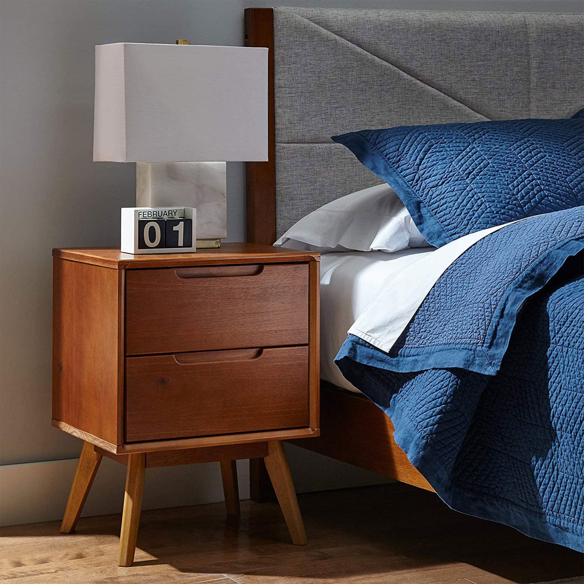 Mid Century Modern Nightstand - Solid Walnut Wood Bedside Table with 2 Drawers, Minimalist Bedroom & Living Room Furniture, Stylish End Table for Home Decor | Perfect for Small Spaces & Apartment Living