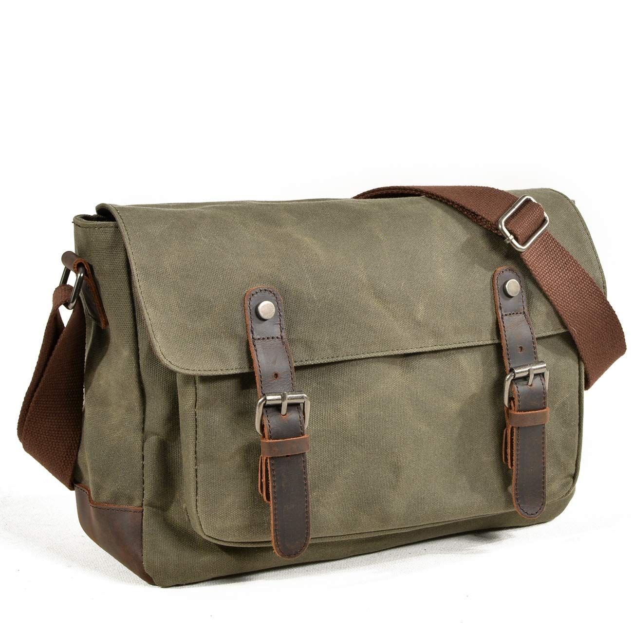 YUNZHONG Green Canvas Messenger Bag - 35.5x25x11cm Unisex Laptop Briefcase for Work, Travel & Business - Durable Shoulder Satchel for Men & Women - Perfect for Office Commute & College Students