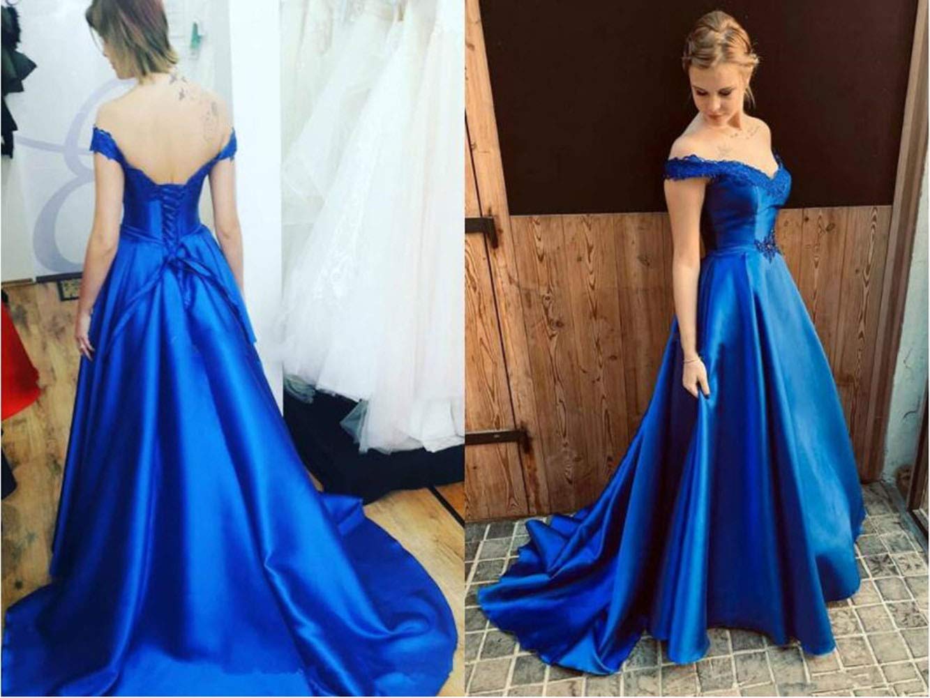 Elegant Off Shoulder A-Line Prom Evening Dress for Women - Satin Formal Gown for Homecoming, Wedding & Special Occasions