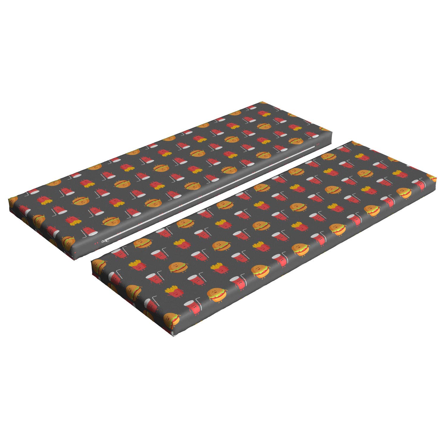 Ambesonne 2-Piece Snack Bar Bench Cushion Set - Fast Food Themed with French Fries, Burgers & Cola Design - 45