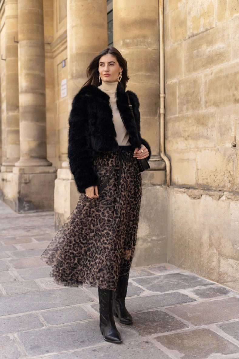 Leopard Print Tulle Maxi Skirt by Choklate - Elegant & Flowy Long Skirt for Women, Perfect for Parties, Weddings & Special Occasions