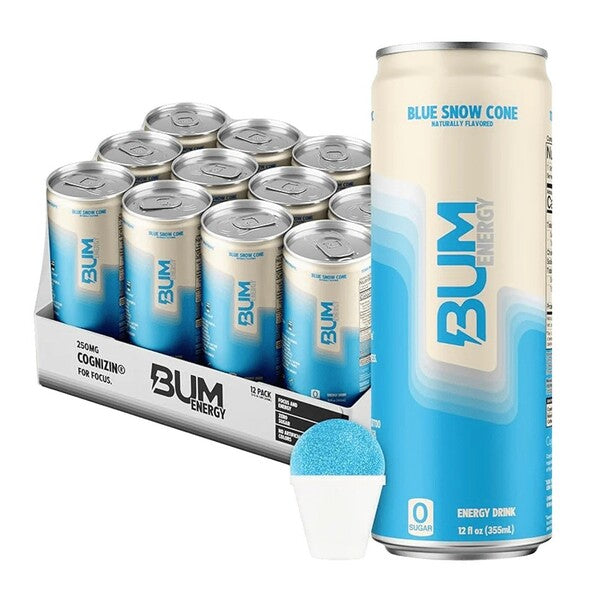 Sugar-Free Bum Energy Drinks - 12 Pack (355ml Each) | Low-Calorie Caffeine Boost for Workouts, Gaming & All-Nighters