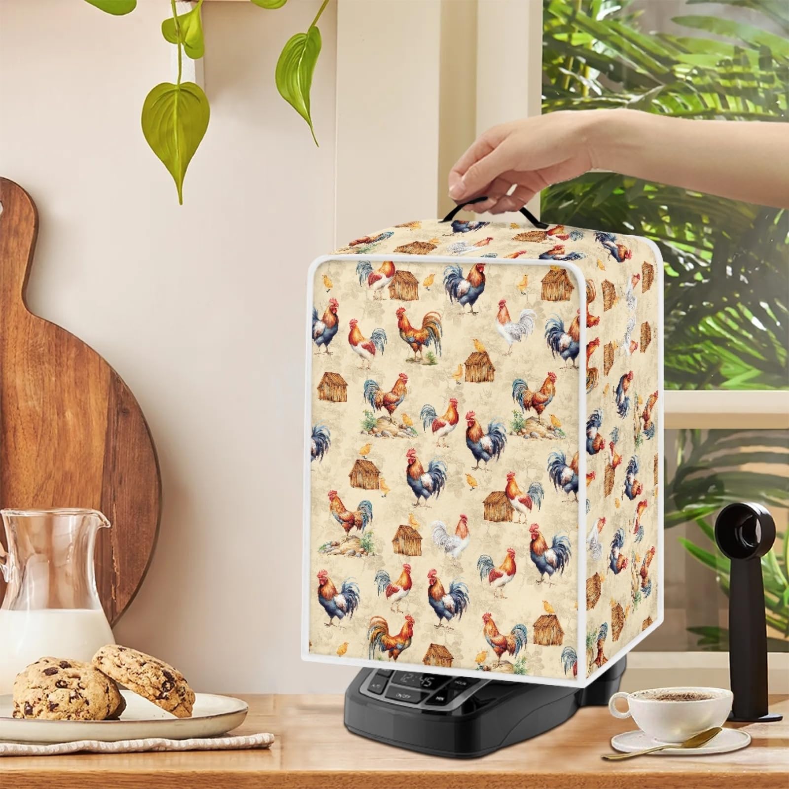 GLENLCWE Rooster Print Dust Proof Cover for Coffee Maker & Stand Mixer - Retro Polyester Kitchen Appliance Protector, Washable & Reusable - Perfect for Kitchen Countertop, Coffee Station & Baking Area