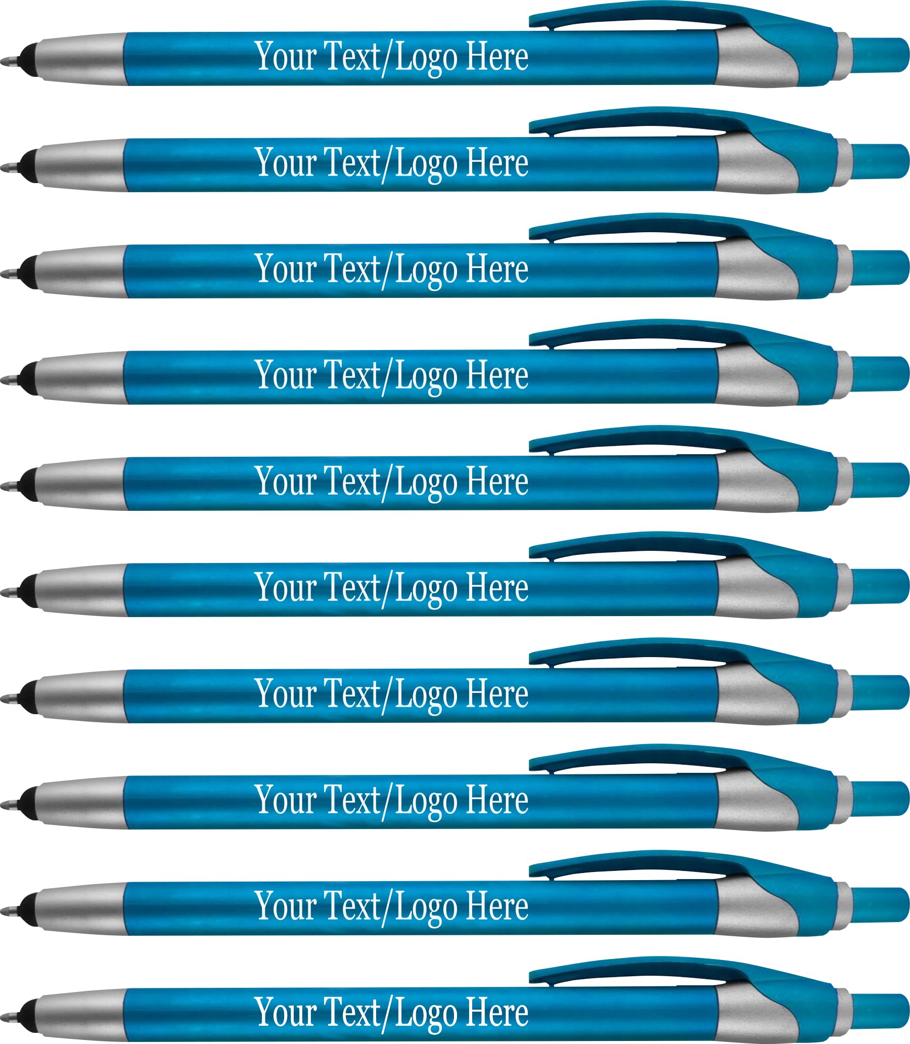 Custom Logo Blue Ink Pens - 450 Pack Bulk Personalized Ballpoint Pens with Stylus for Touchscreens - Ideal for Corporate Gifts, Business Promotions, Trade Shows & Events - Teal Color Marketing Pens