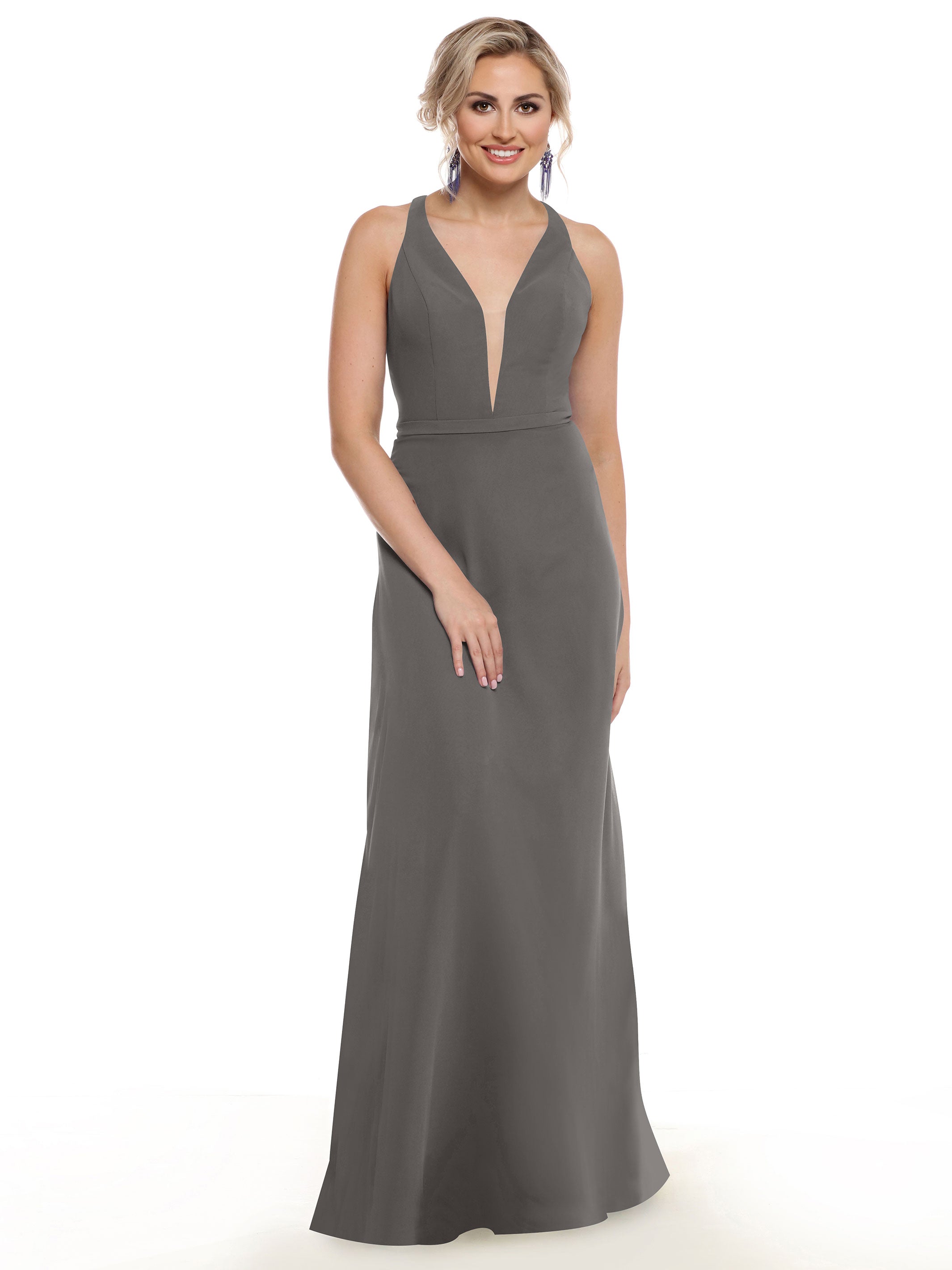 Elegant 80150 Chiffon A-Line Bridesmaid Dress with Plunging V-Neck & Intricate Back Detail - Perfect for Weddings, Formal Events & Special Occasions