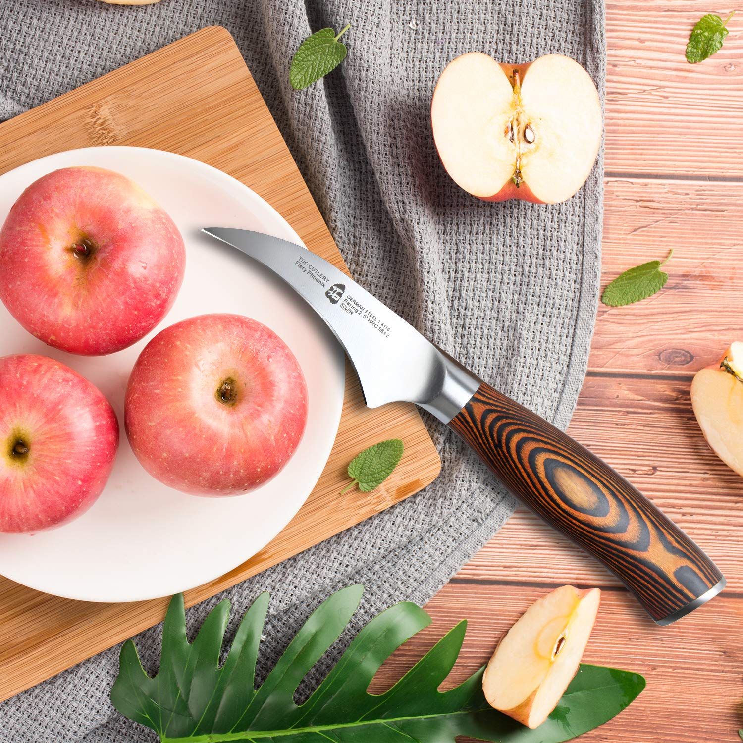 TUO Bird-Beak Paring Knife - 2.5 Inch Razor Sharp Stainless Steel Peeling Knife with Ergonomic Pakkawood Handle - German X50CrMoV15 Steel, Full Tang, Rust Resistant - Perfect for Fruit Peeling, Vegetable Trimming & Kitchen Prep