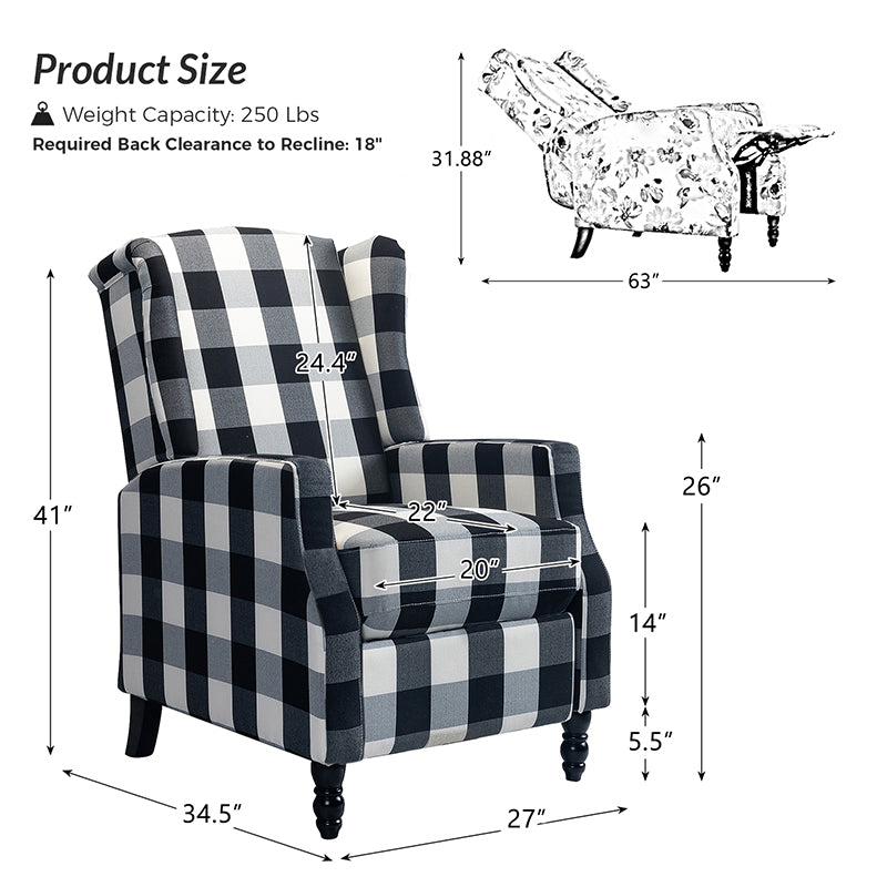 Lilith Upholstered Recliner Chair - Adjustable Backrest & Footrest, Ergonomic Living Room Reclining Chair for Relaxing, Reading & Watching TV