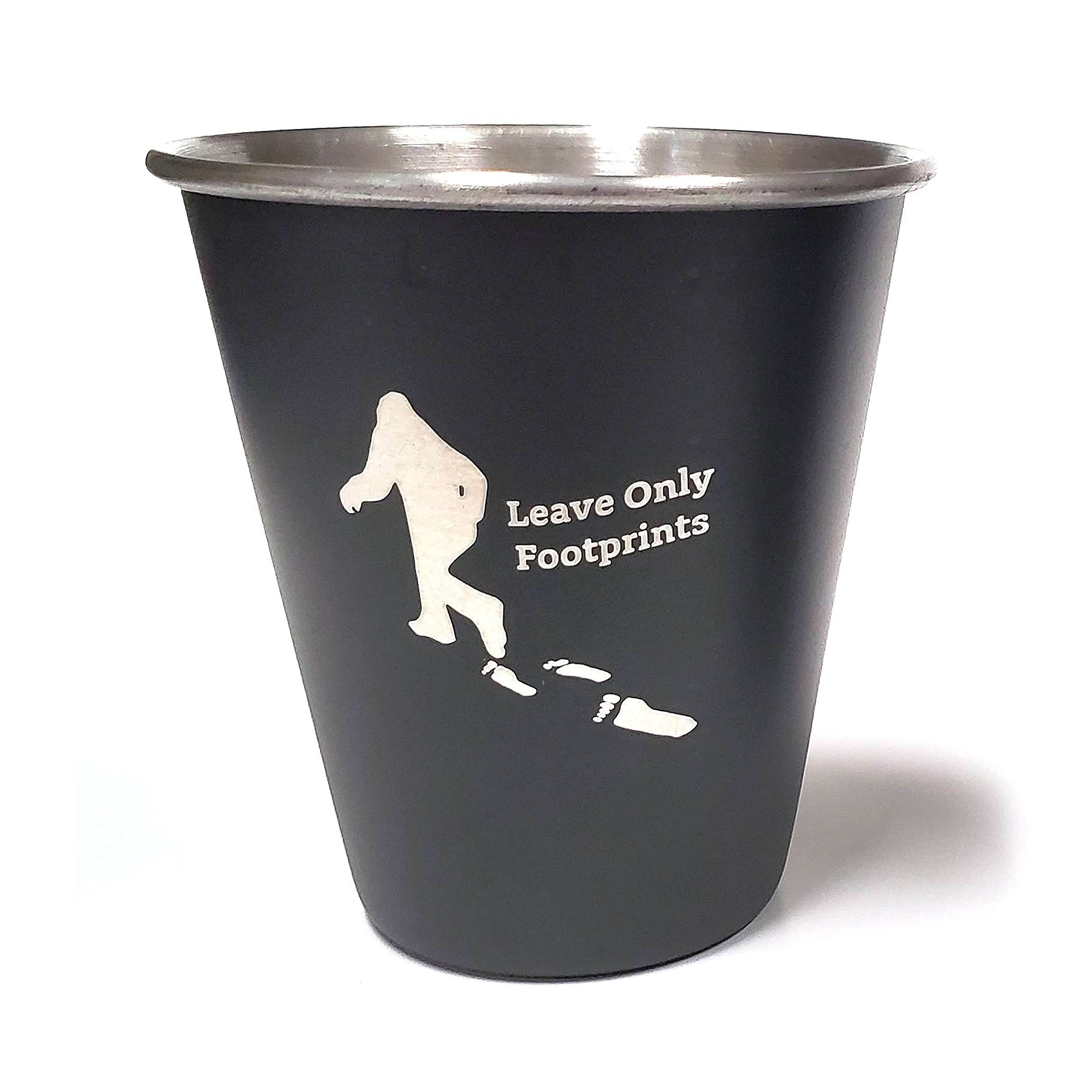 Stainless Steel Leave Only Footprints Shot Glass - Perfect Gift for Bigfoot Fans, Outdoor Enthusiasts, Hiking, Camping, Fishing & Hunting - Pacific Northwest Design - Ideal for Campfire Drinks, Cabin Parties & Adventure Celebrations