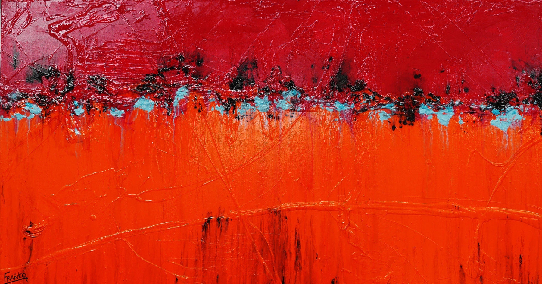 Vibrant Red Orange Abstract Painting - 190cm x 100cm Modern Canvas Wall Art for Living Room, Bedroom & Office Decor