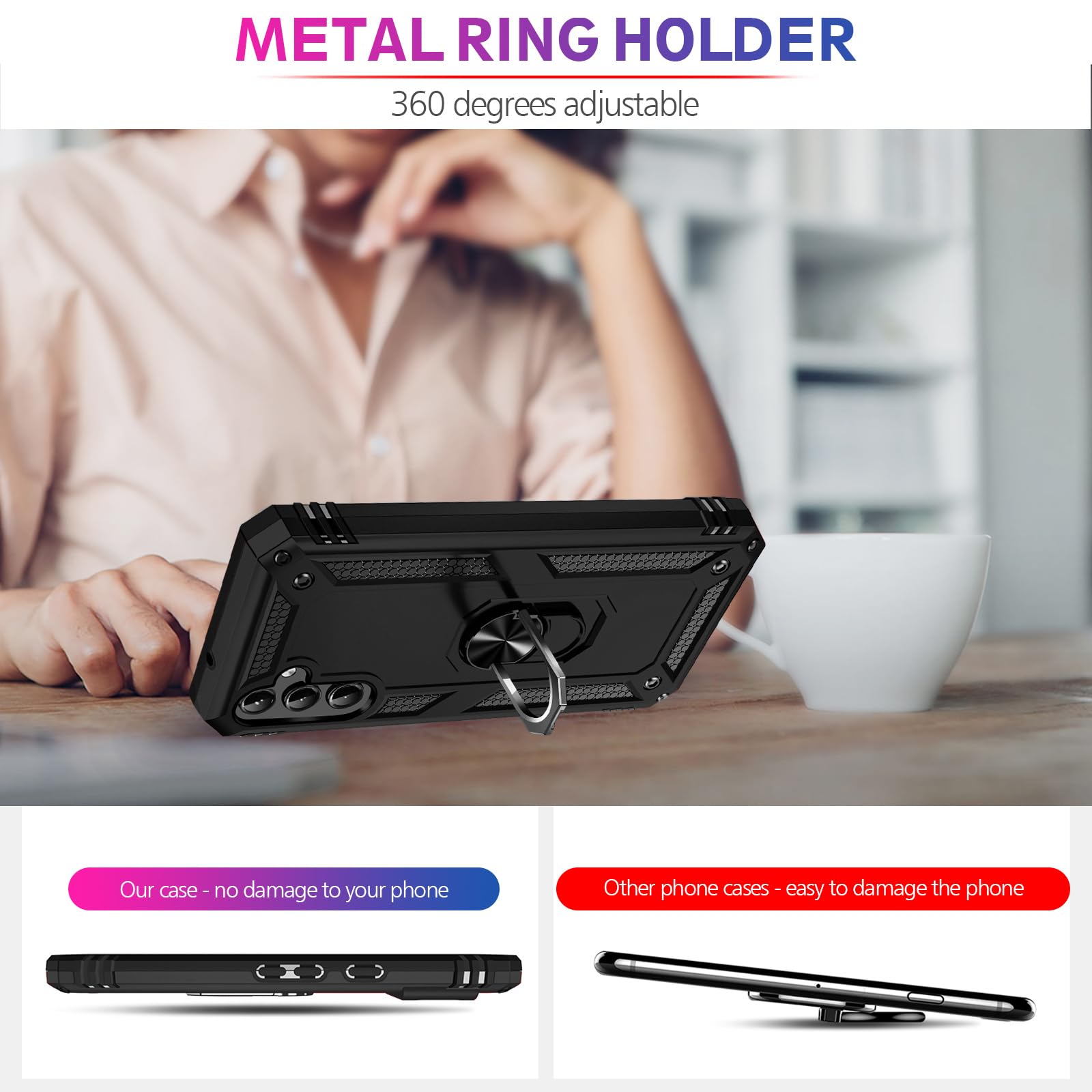 **Samsung Galaxy S24/S25 Case with Screen Protector – Military-Grade Shockproof Heavy Duty Cover, Magnetic Ring & Kickstand – Protective Phone Case for Galaxy S24 5G (Black) – Perfect for Outdoor, Travel & Daily Use**