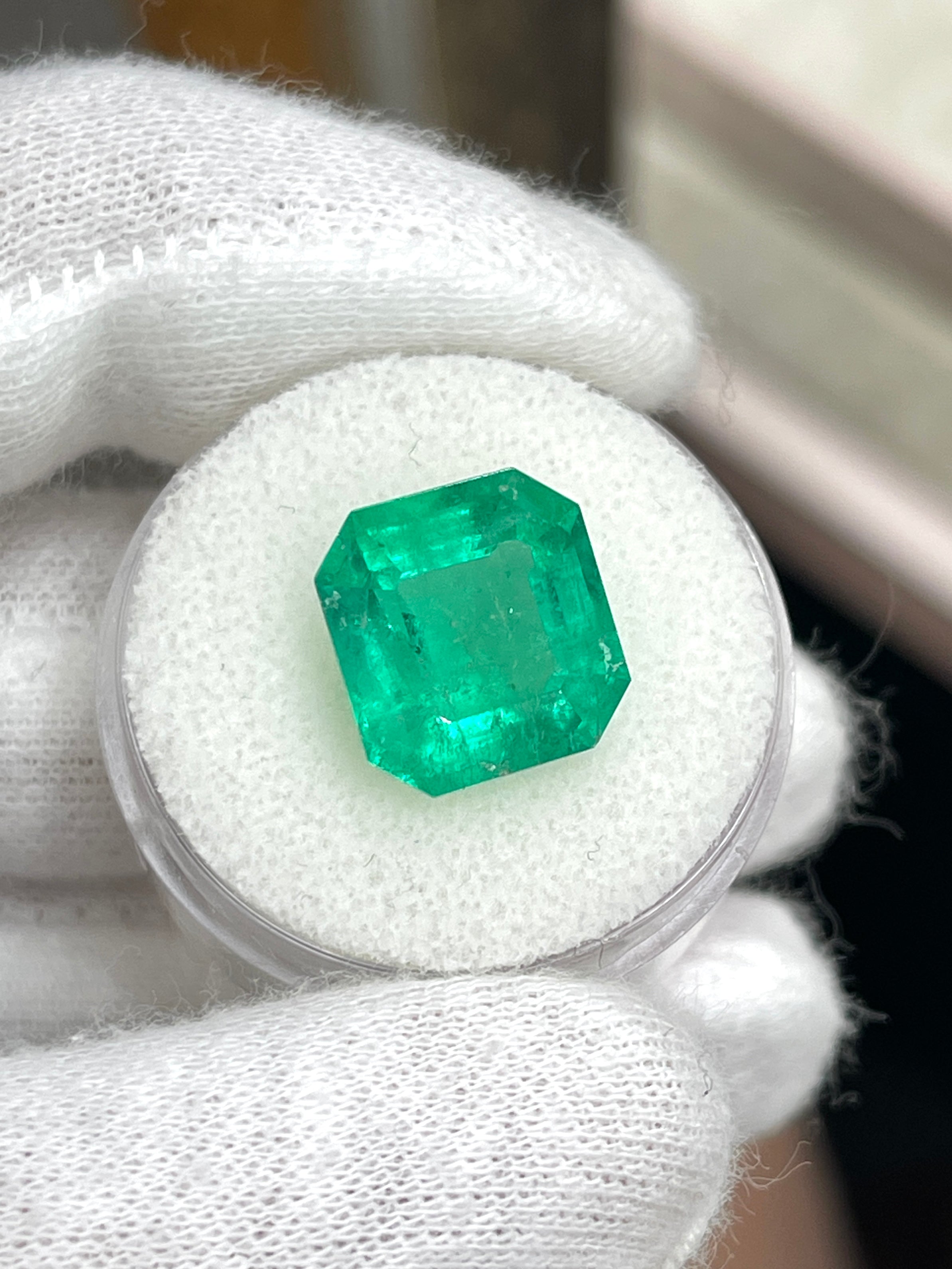 6.93 Carat 12x11.5mm Medium Green Natural Loose Colombian Emerald Asscher Cut Gemstone for Jewelry Making, Engagement Rings & Luxury Gifts