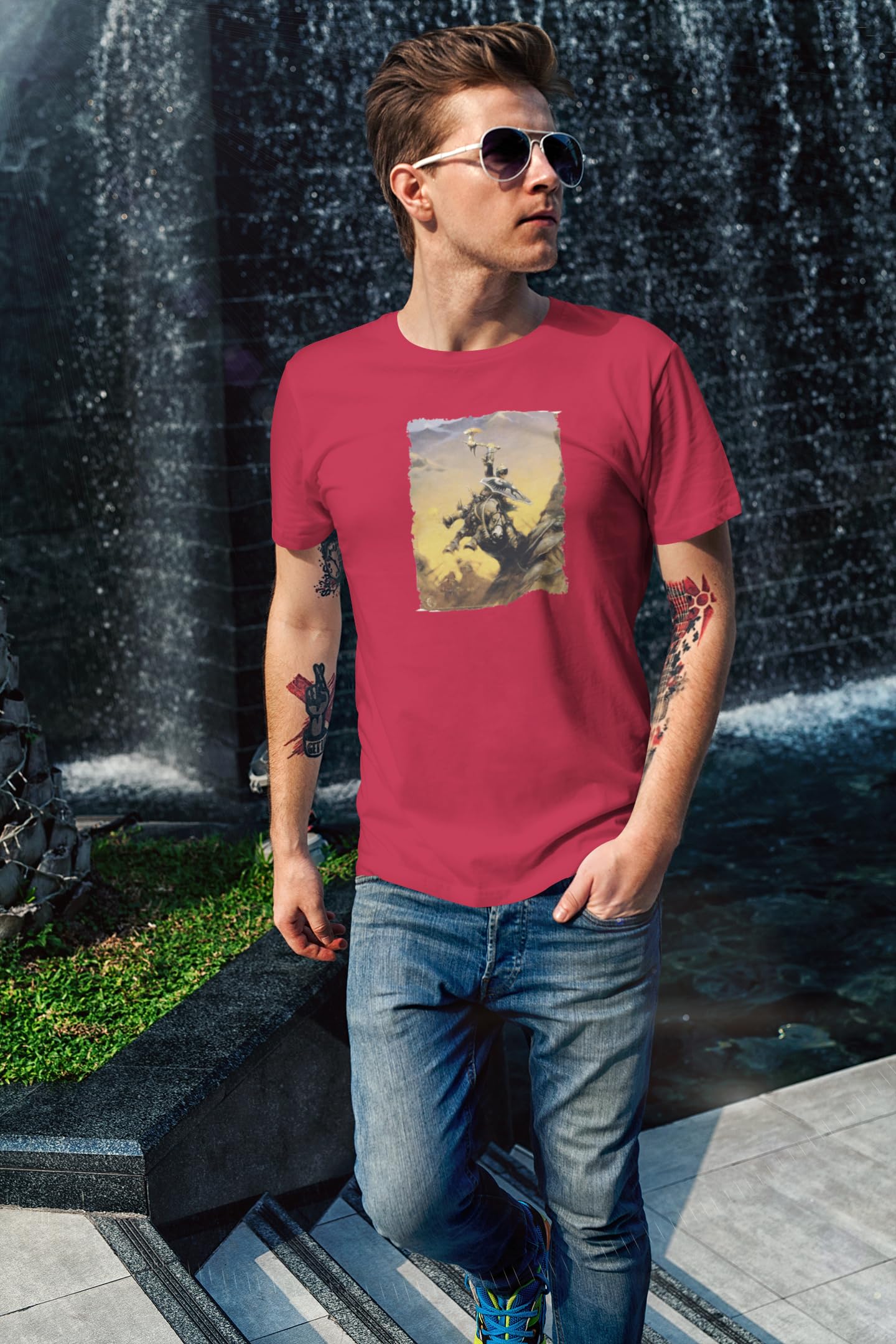 Frank Frazetta Eternal Champion Graphic T-Shirt for Men | Pop Threads Art Tee | Casual Wear, Gift for Gamers & Fantasy Fans