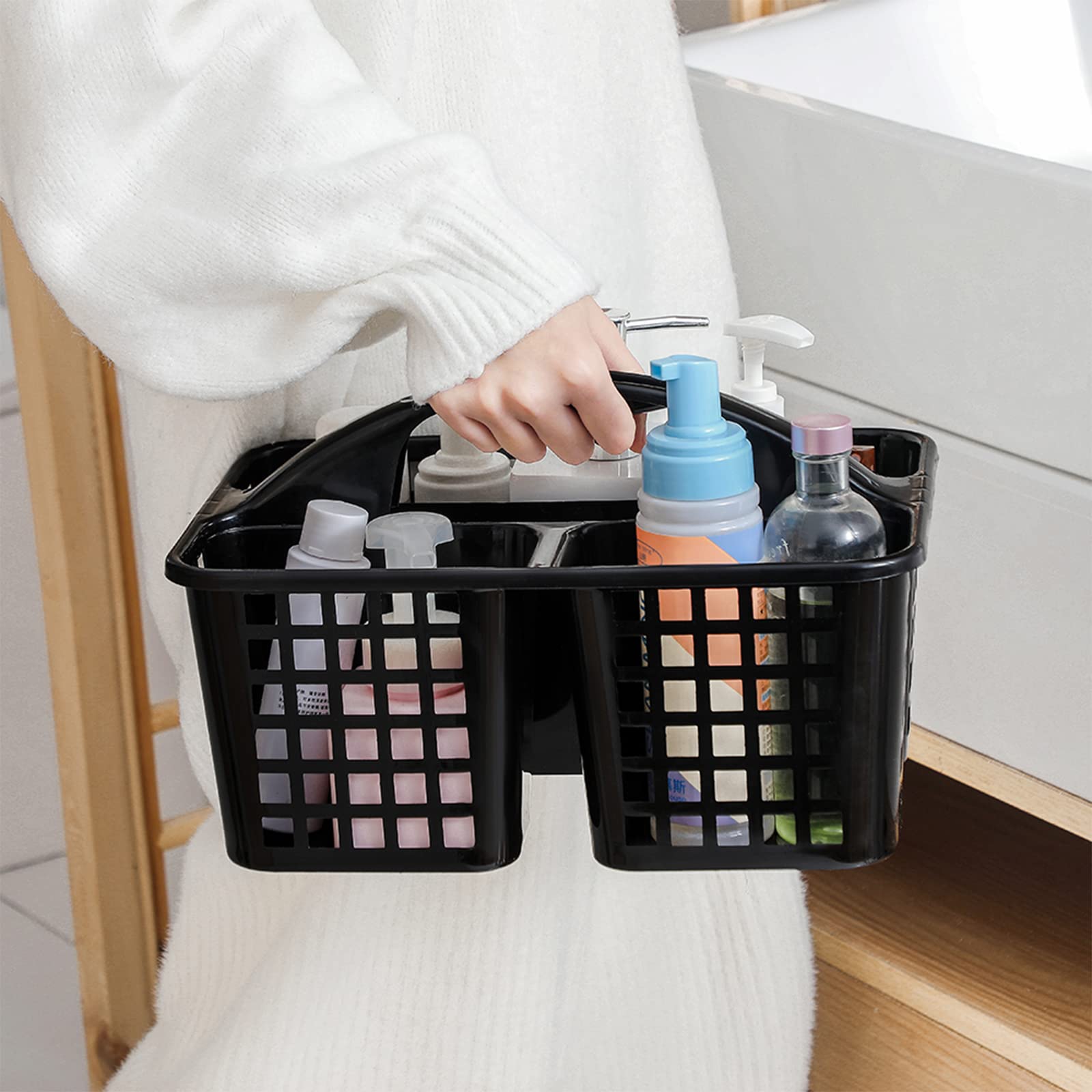 JiatuA Portable Shower Caddy Basket with Compartments - Plastic Storage Organizer with Handle for Bathroom, Kitchen, College Dorm & Under Sink - Perfect for Cleaning Supplies, Toiletries & Household Items (Black)