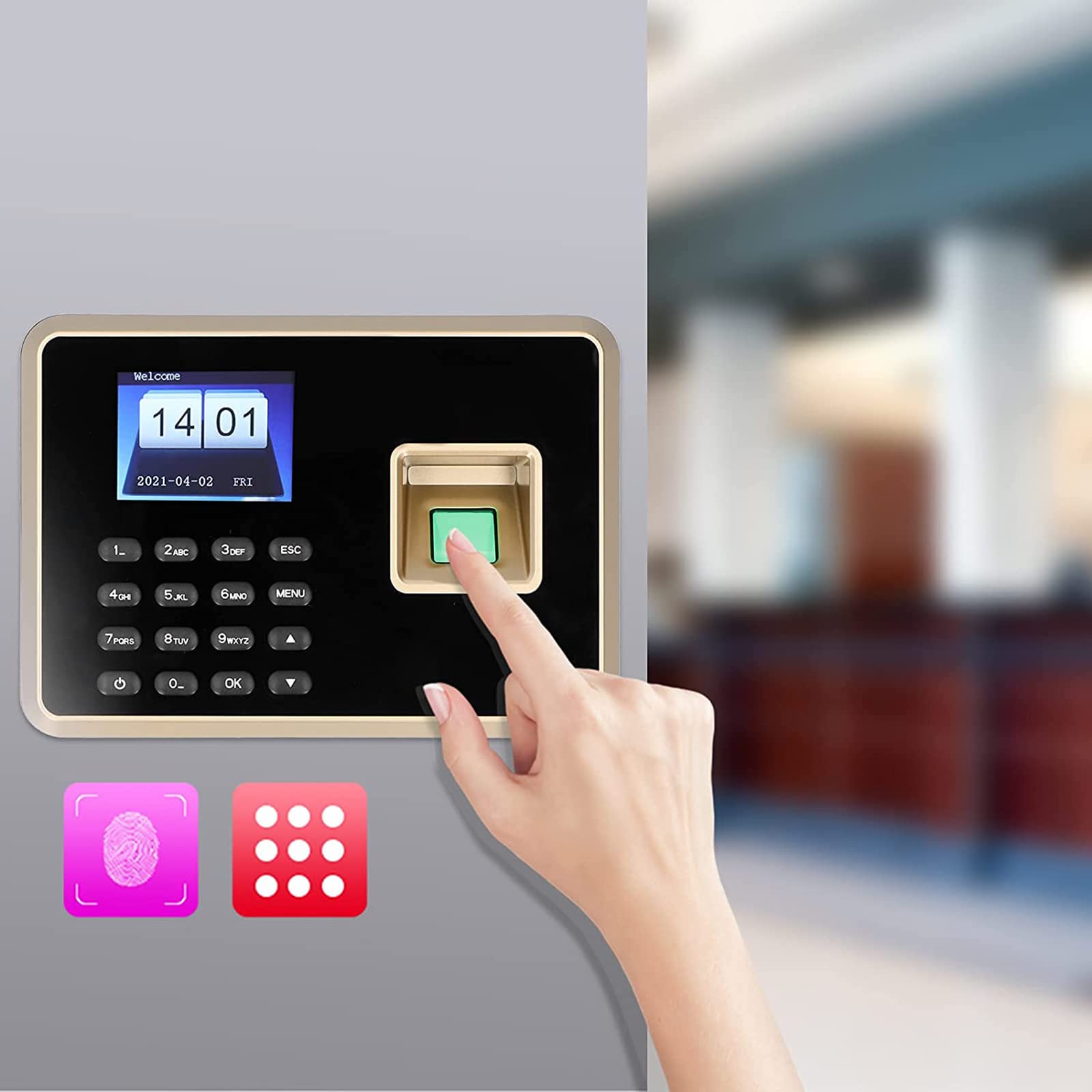 Biometric Fingerprint Time Clock for Employees - 2.4in Attendance Machine with Password Protection & Automatic Report Generation | USB Download Office Punch Clock for Small Businesses | Perfect for Retail Stores, Restaurants, and Workplaces