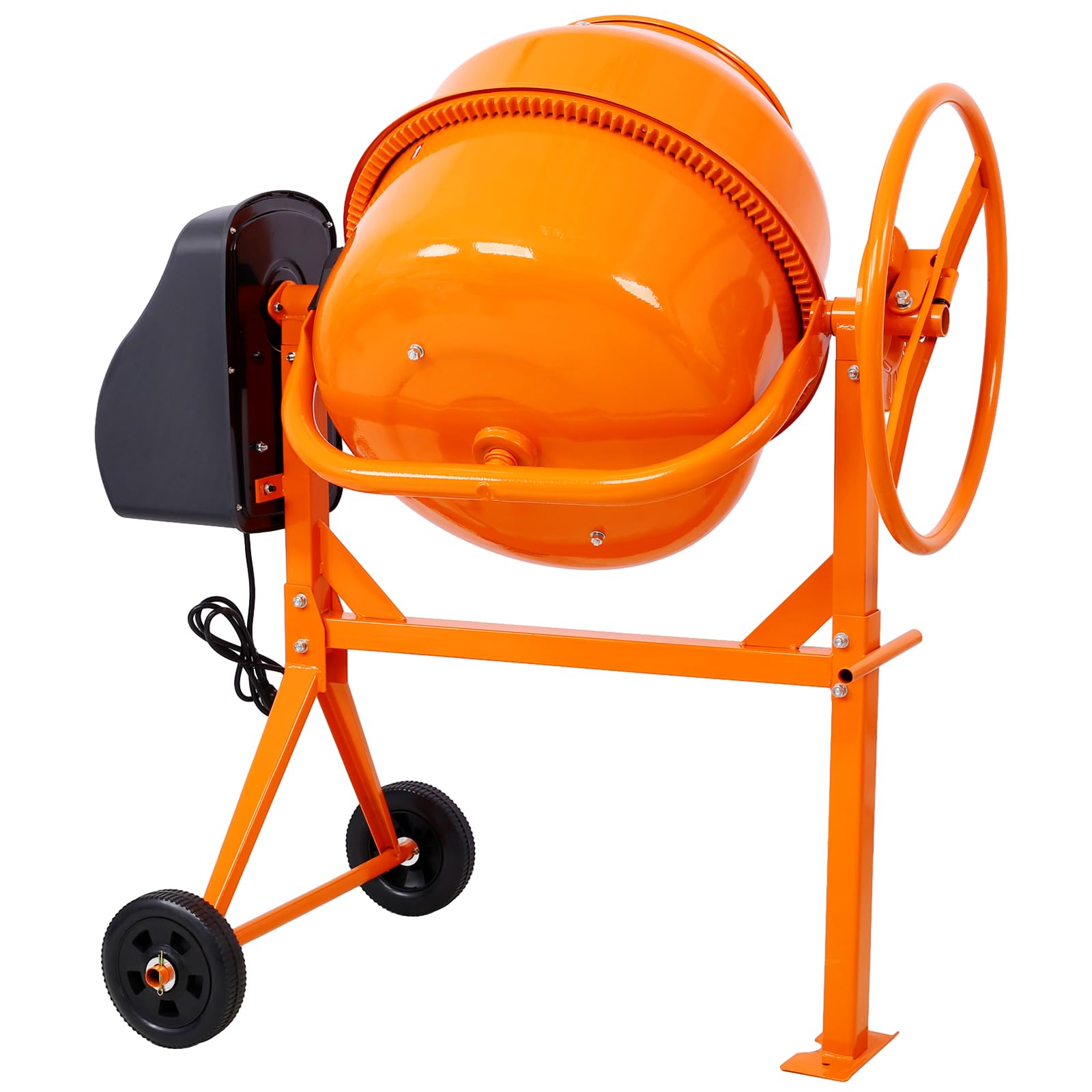 5 Cu Ft Electric Cement Mixer - 2/3 HP 650W Portable Concrete Mixer Machine with Wheels & Stand - Heavy Duty Stucco, Mortar and Seed Mixer for Construction, DIY Projects & Gardening (Yellow)
