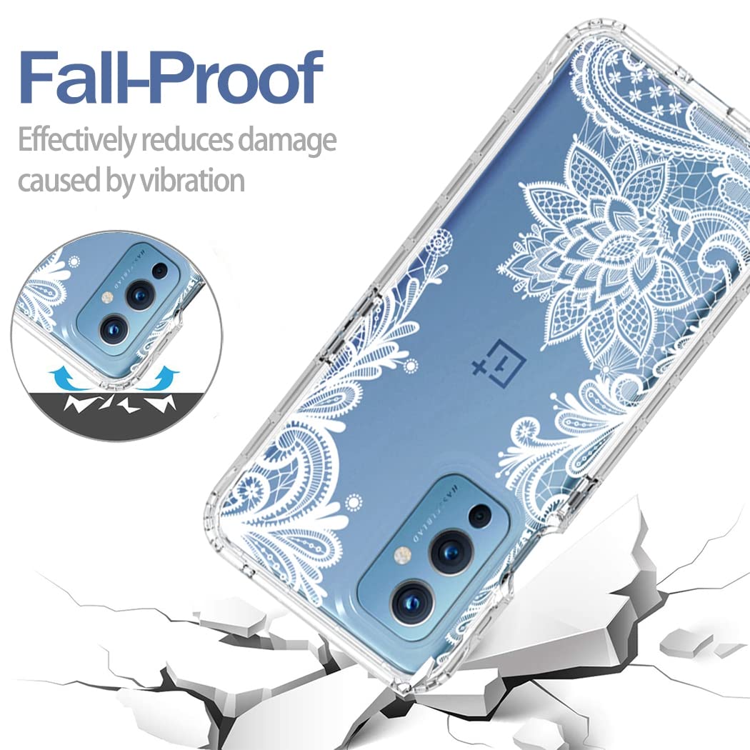 OnePlus 9 5G LE2110 Phone Case with Tempered Glass Screen Protector - Clear Mandala Design Full Body Protective Cover | Shockproof, Anti-Scratch | Perfect for Daily Use, Travel & Outdoor Activities