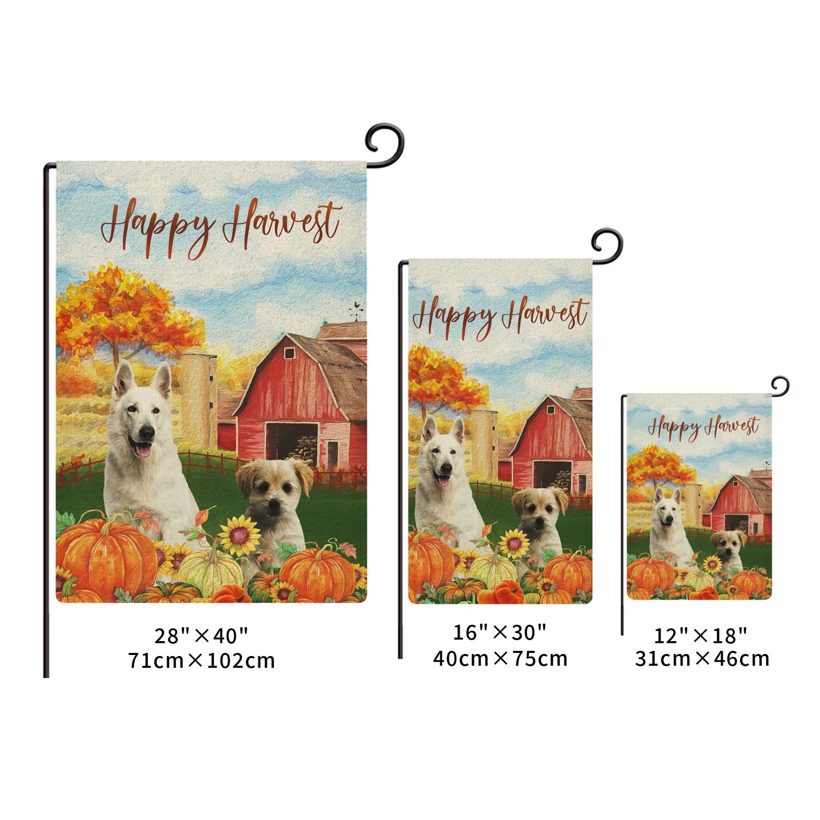 Farmhouse Fall Gold Farm Sheep Welcome Outdoor Yard Flag - Happy Thanksgiving Garden Decorative Flag 16x30in, Double Sided Cotton Linen Lawn Flag - Perfect for Autumn Porch Decor, Fall Welcome Sign, Seasonal Home & Yard Decoration
