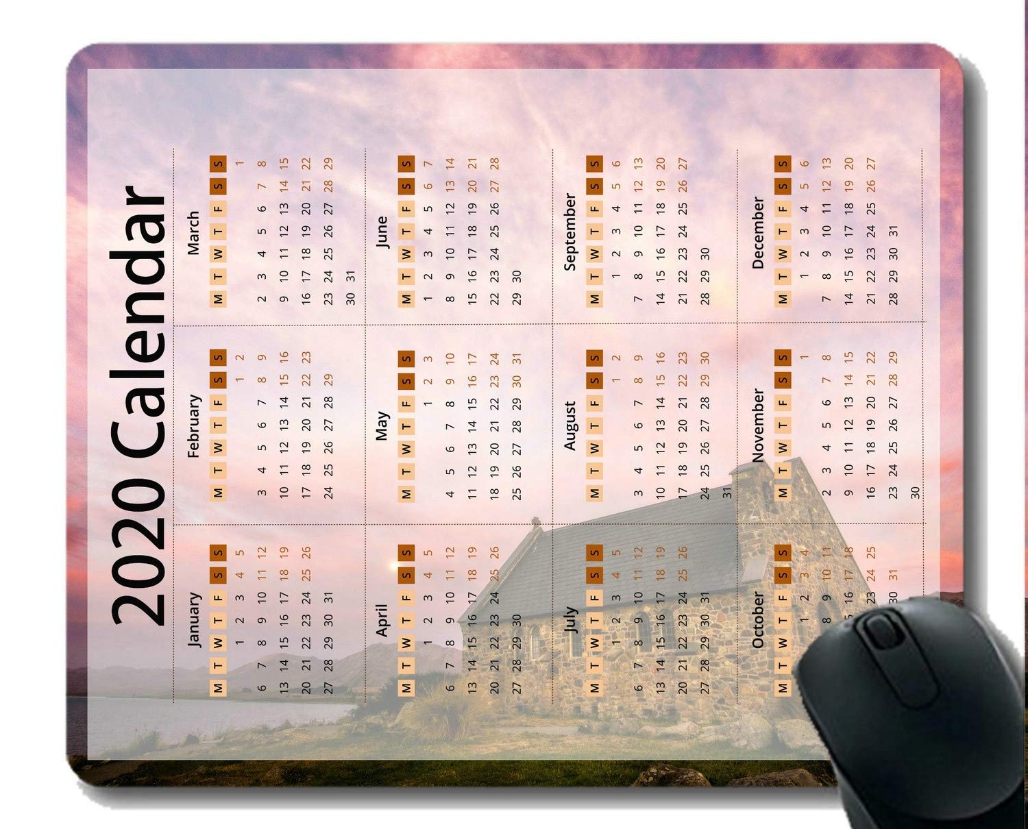 2020 Custom Sunset Lake Stone Mouse Pad - Non-Slip Desk Mat with Calendar for Office & Gaming (Home, Office, Computer Desk Accessory)