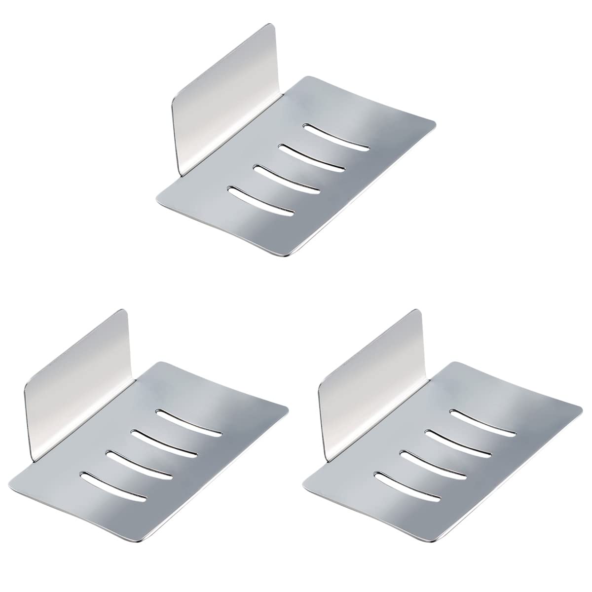 DOITOOL 3-Pack Stainless Steel Soap Holder - Wall Mounted Bathroom Soap Dish with Drainage - Rustproof Soap Storage Box for Kitchen, Shower & Sink (Includes Adhesive) - Perfect for Small Spaces & Organizing Bars of Soap