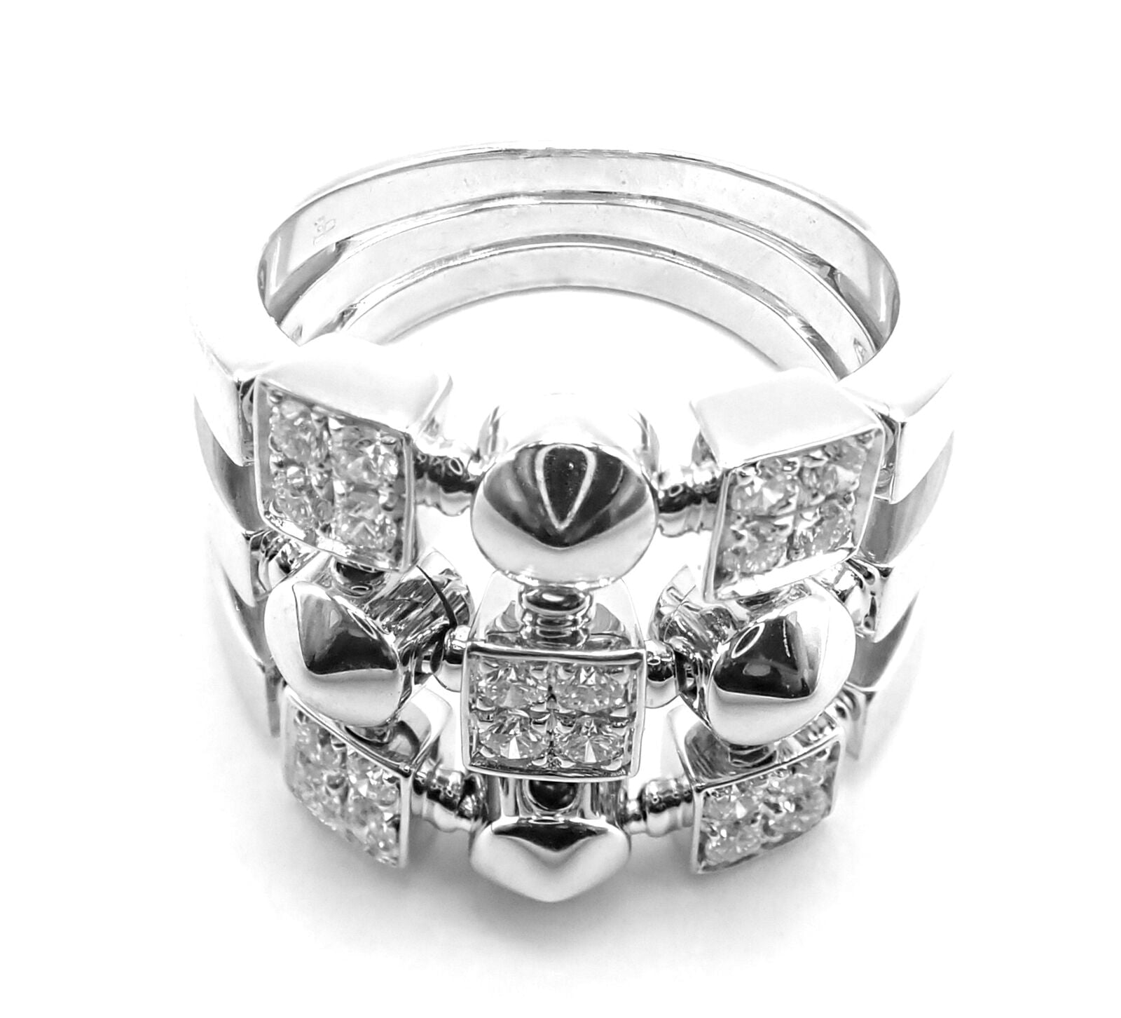 Authentic Bvlgari Bulgari 18k White Gold Lucea Diamond Band Ring - Luxury Wedding & Engagement Jewelry for Women