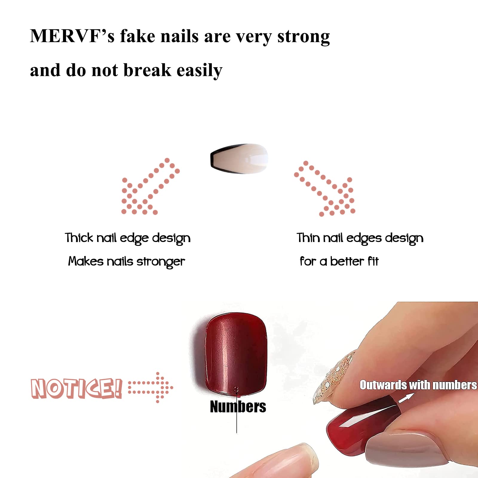 MERVF Black French Tip Ballerina Press-On Nails - Medium Length Acrylic Fake Nails with Glossy Finish (24pcs) | Perfect for Parties, Weddings & Special Occasions
