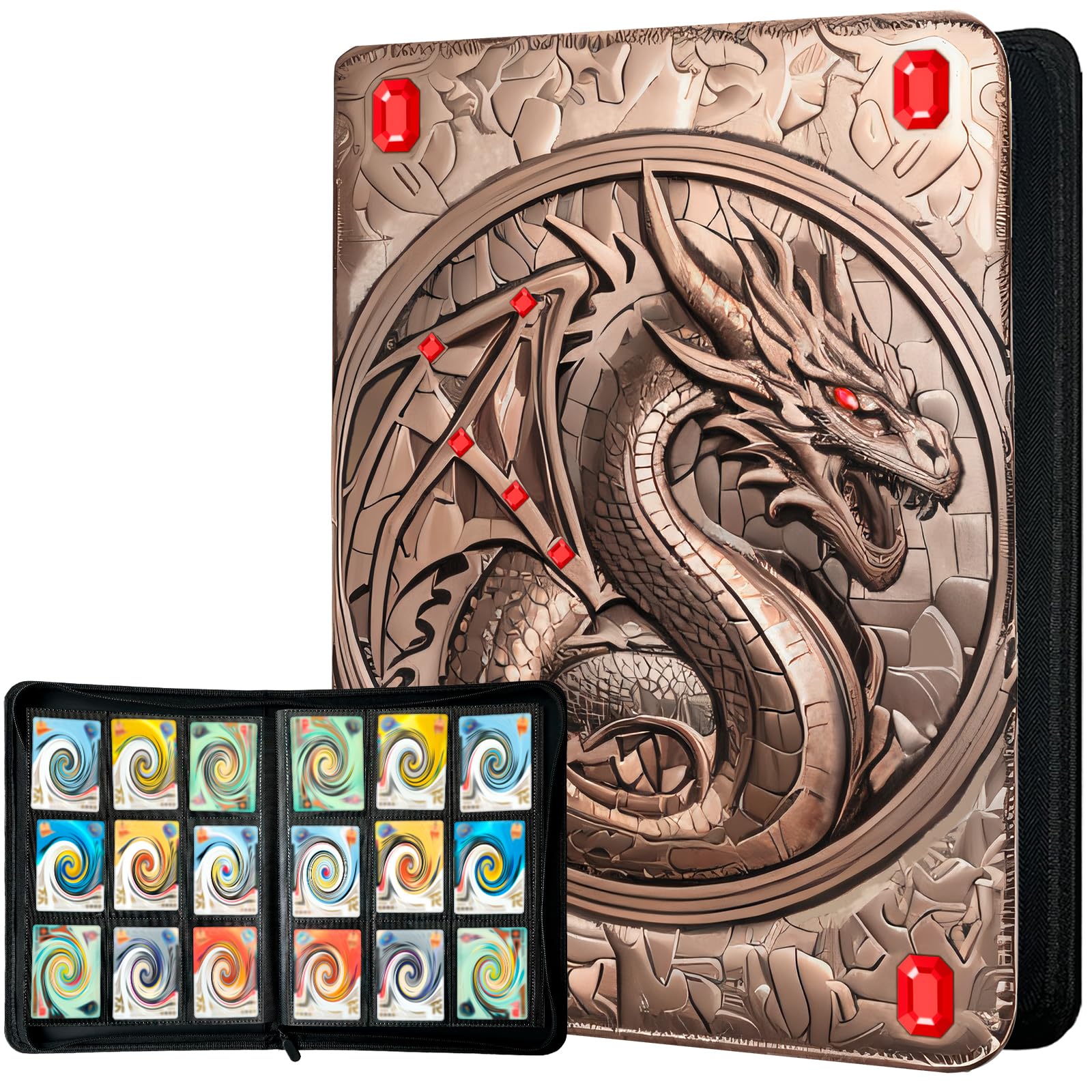 360 Pocket Card Binder - 9 Pocket Trading Card Holder with Durable Bronze Finish | Perfect for Pokemon, MTG, and Sports Card Collectors & Organizers