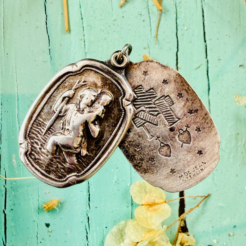 Vintage 925 Sterling Silver St. Christopher and Sacred Mother Pendant Necklace - Religious Jewelry for Travel Protection & Spiritual Blessing - Perfect for Gifts, Baptism, and Daily Wear