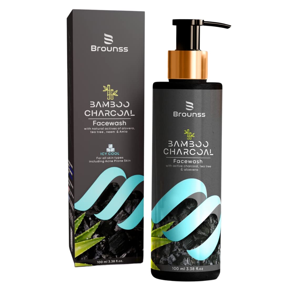 Brounss Oil Clear Anti Acne Detan Face Wash with Bamboo Charcoal & Neem | For Oily Skin, Pimples, Hydration & Brightening | Men & Women | 100ml | Daily Cleansing for Clear, Glowing Skin