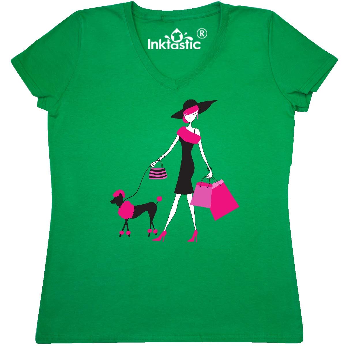 Inktastic French Girl Fashion T-Shirt - Women's V-Neck Pink Hair Dress Graphic Tee for Casual Wear & Street Style