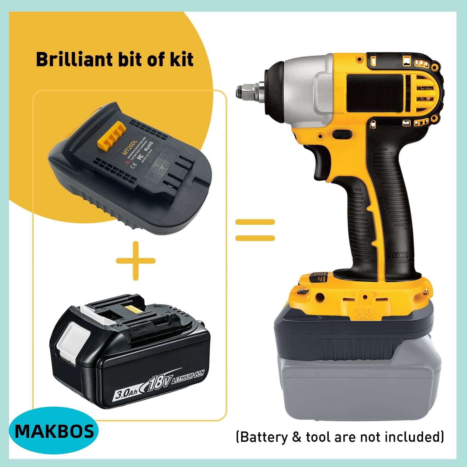 DeWalt 20V to Makita 18V Battery Adapter - MT20DL Converter for BL1430 BL1860 BL1815 Li-ion to DeWalt DCB200 18V/20V Lithium-Ion - Power Tool Accessory for DIY, Construction & Woodworking Projects