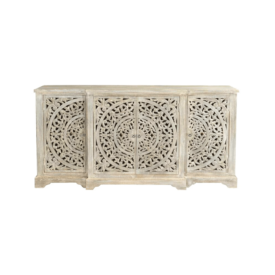 Hand Carved Solid Wood Buffet Sideboard - White Finish | Rustic Farmhouse Dining Room Furniture for Storage & Display